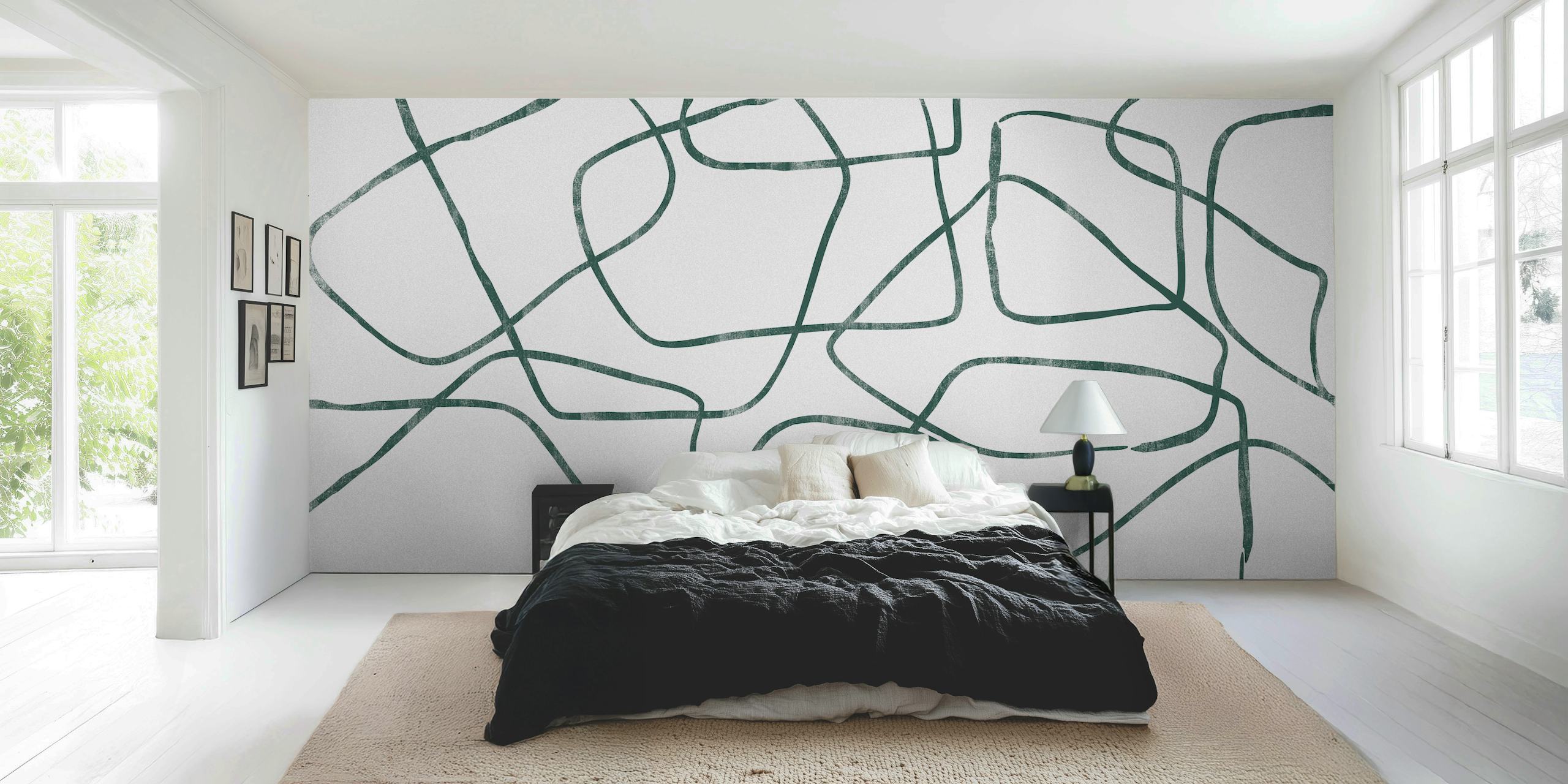 Abstract green lines on a white background wallpaper