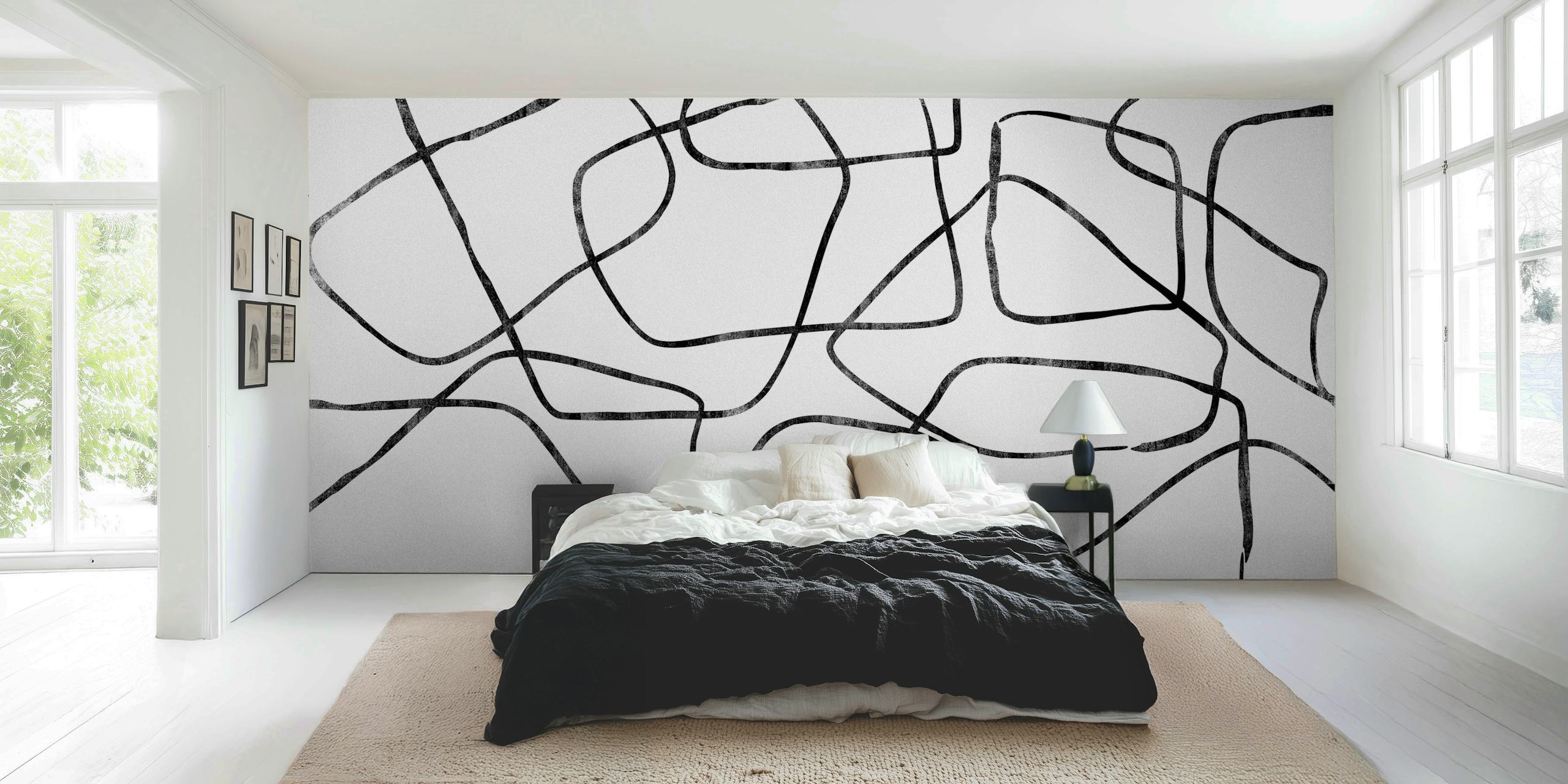 Abstract black and white line patterns on wallpaper