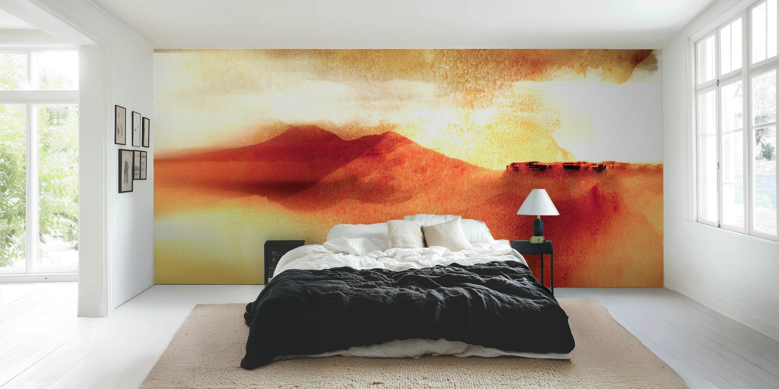 Abstract warm mountain landscape wallpaper with grunge texture
