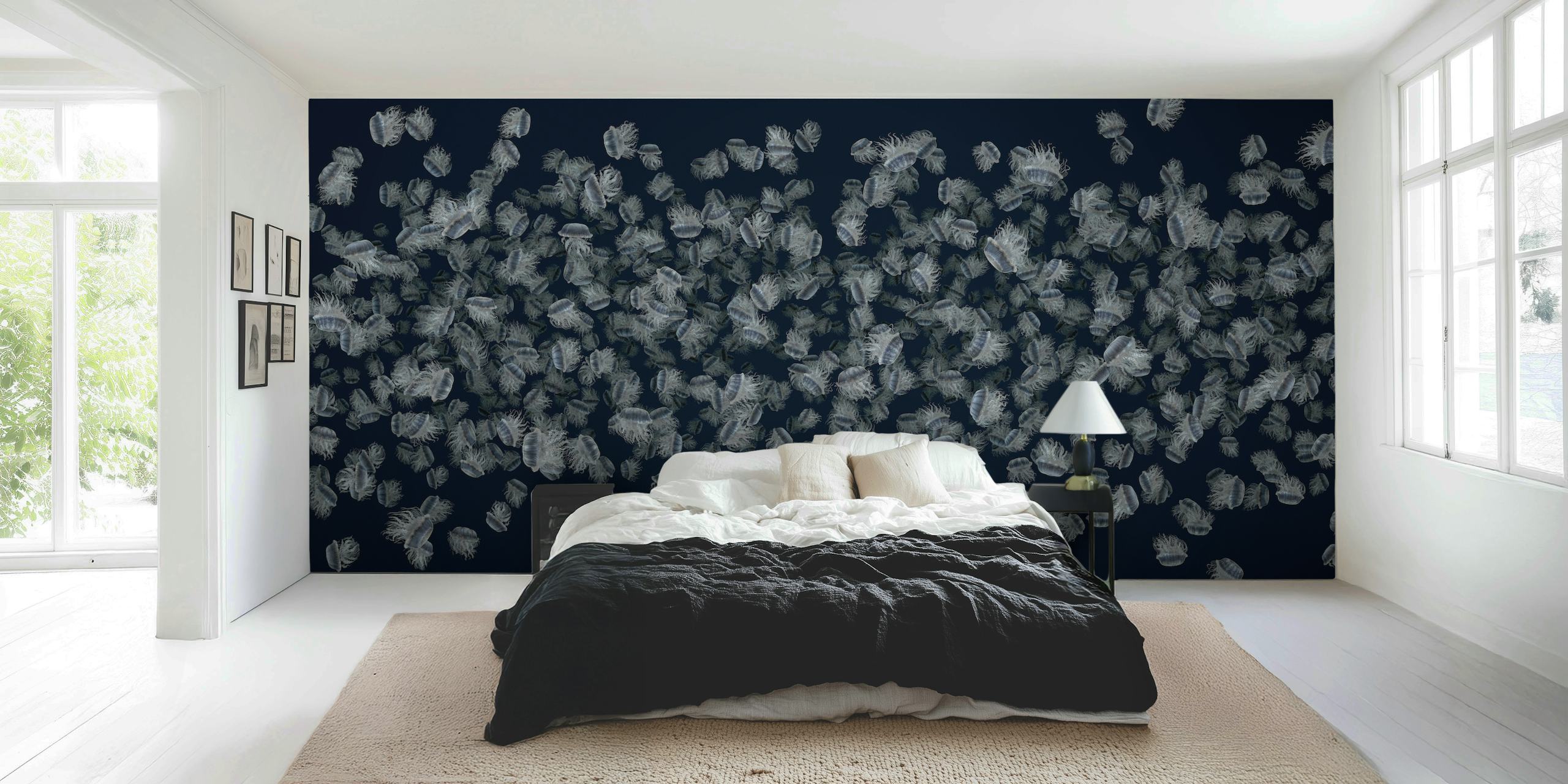 Dancing jellyfish wallpaper in a modern room