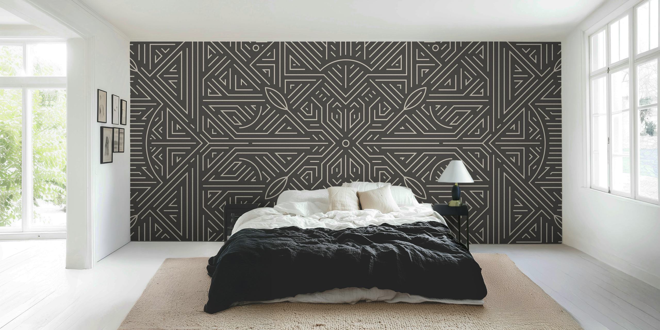 Mayan inspired wallpaper design in a room