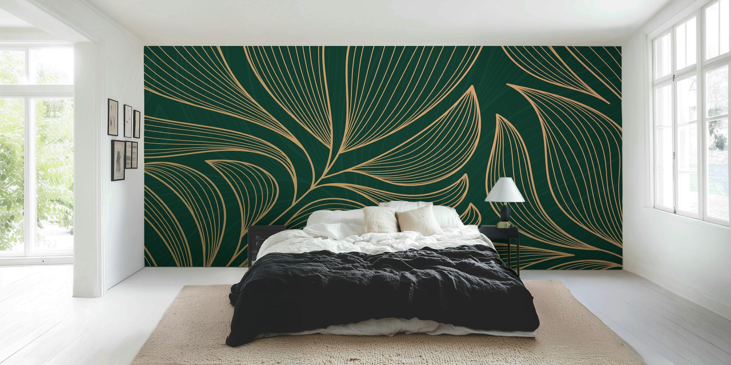Gold Leaf Green wallpaper in a stylish room