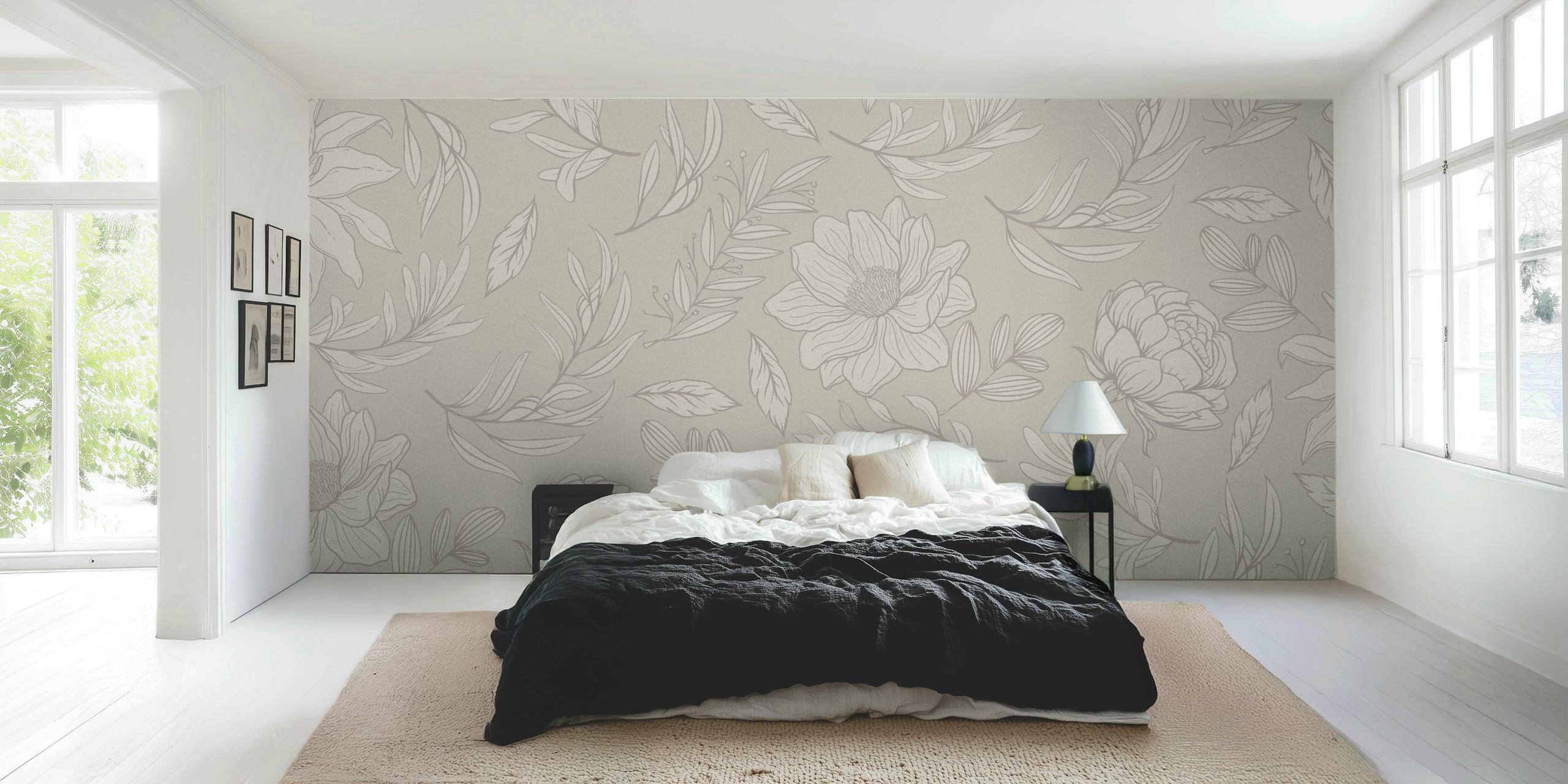 Spring nature nude floral wallpaper in a room