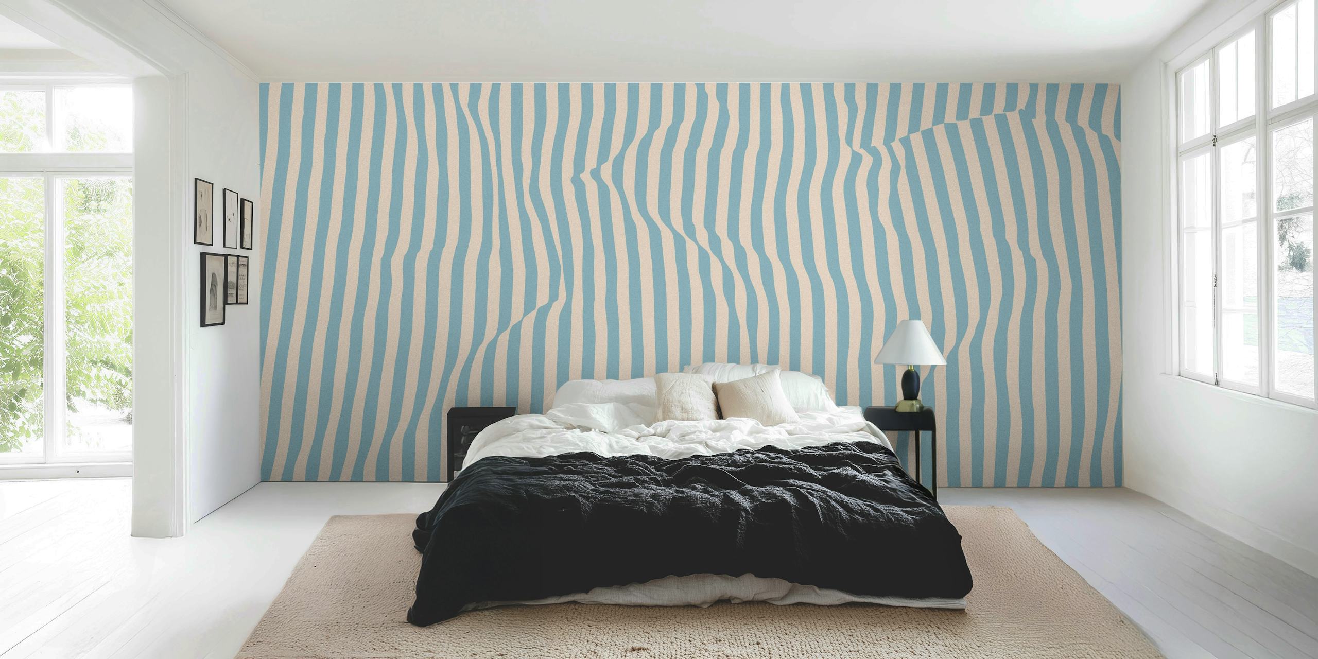 Abstract blue stripes wall mural giving a calming effect