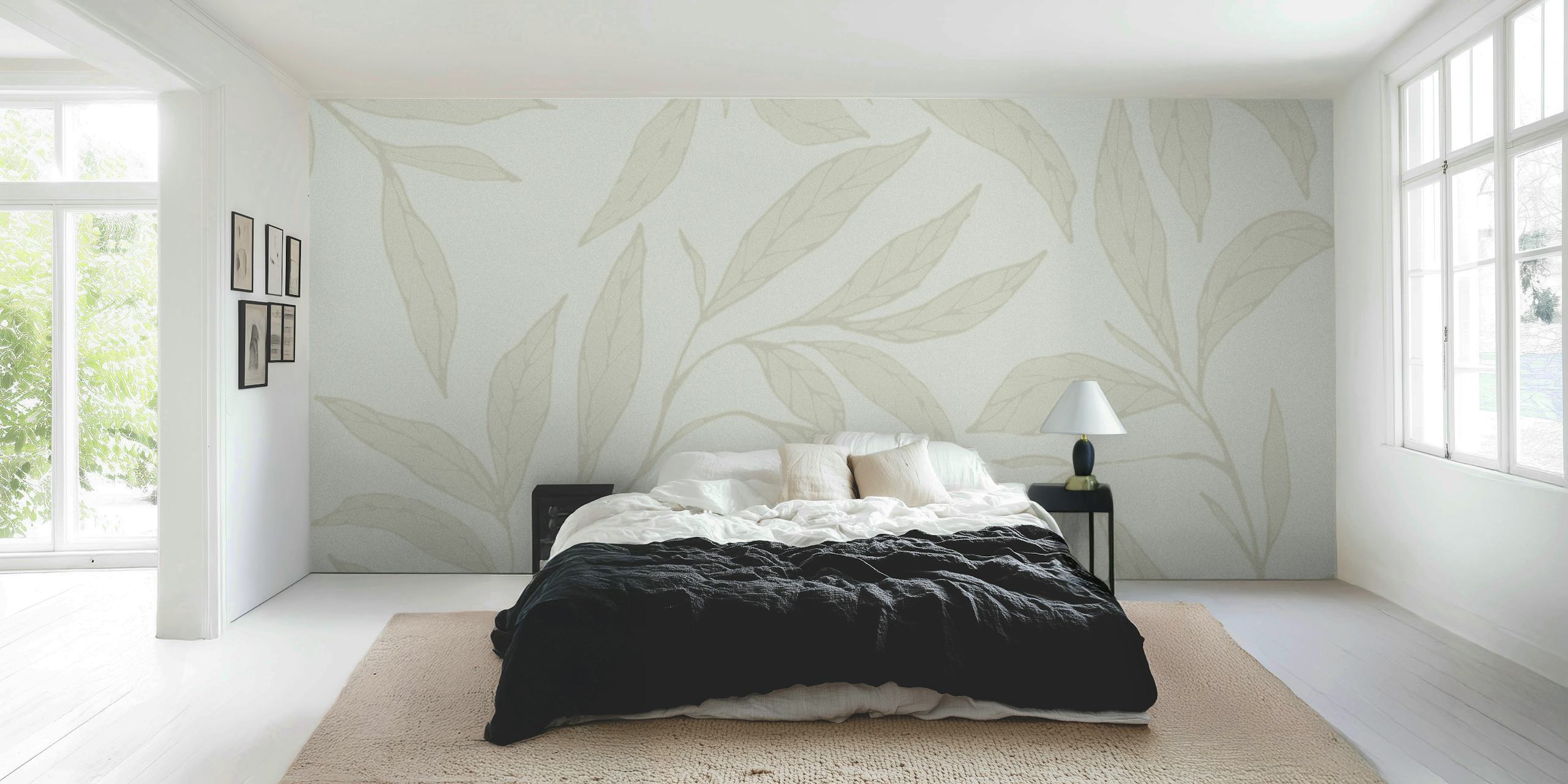 Fotomural de pared con estampado de hojas beige
