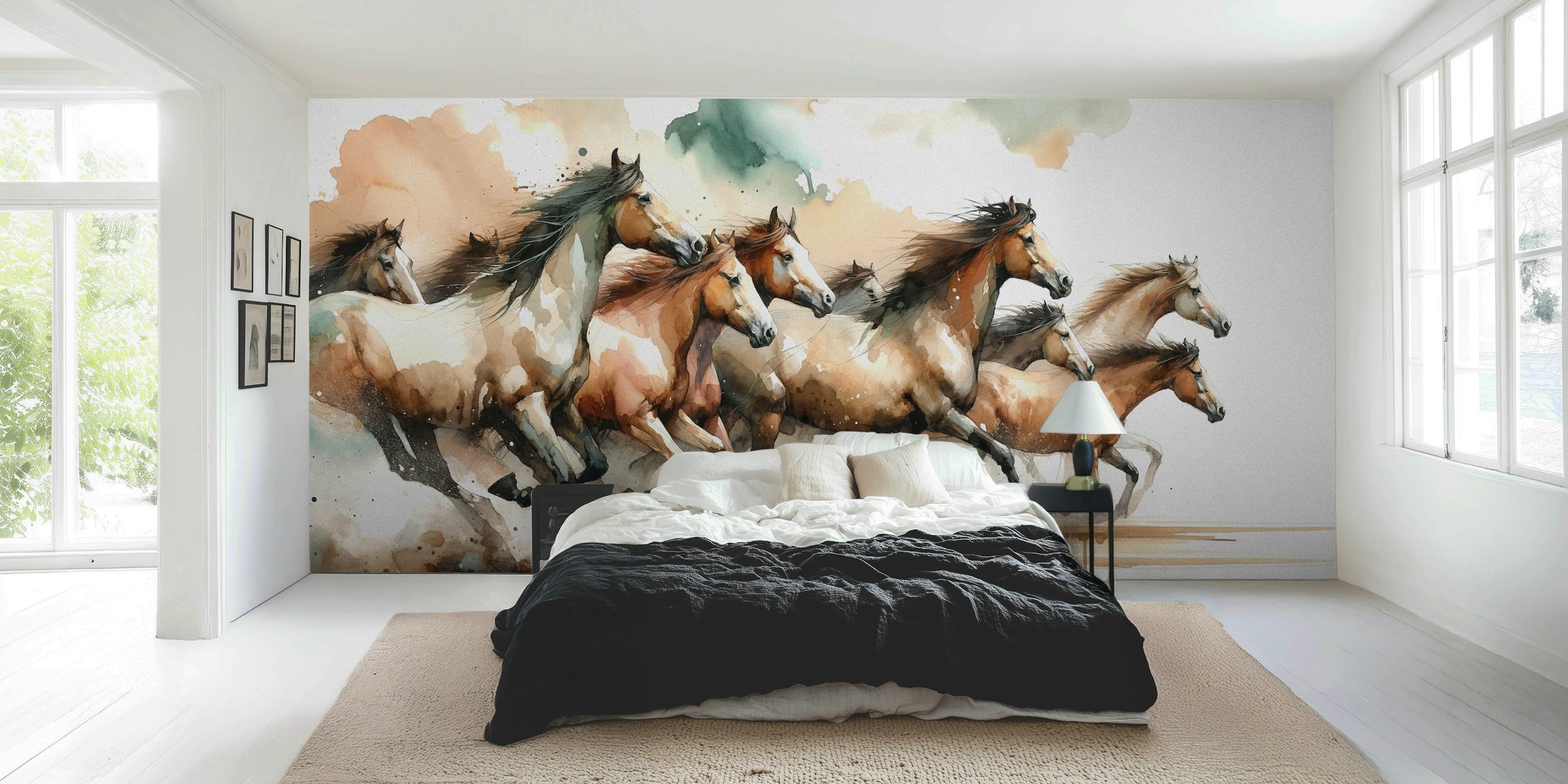 Horses galloping tapetdesign i ett rum