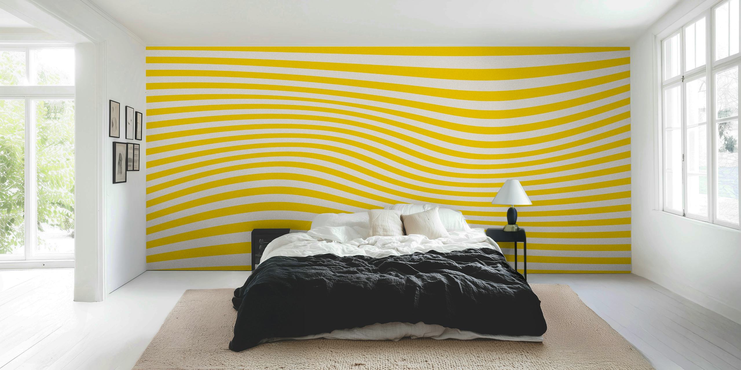 Yellow and white wave stripes modern wallpaper