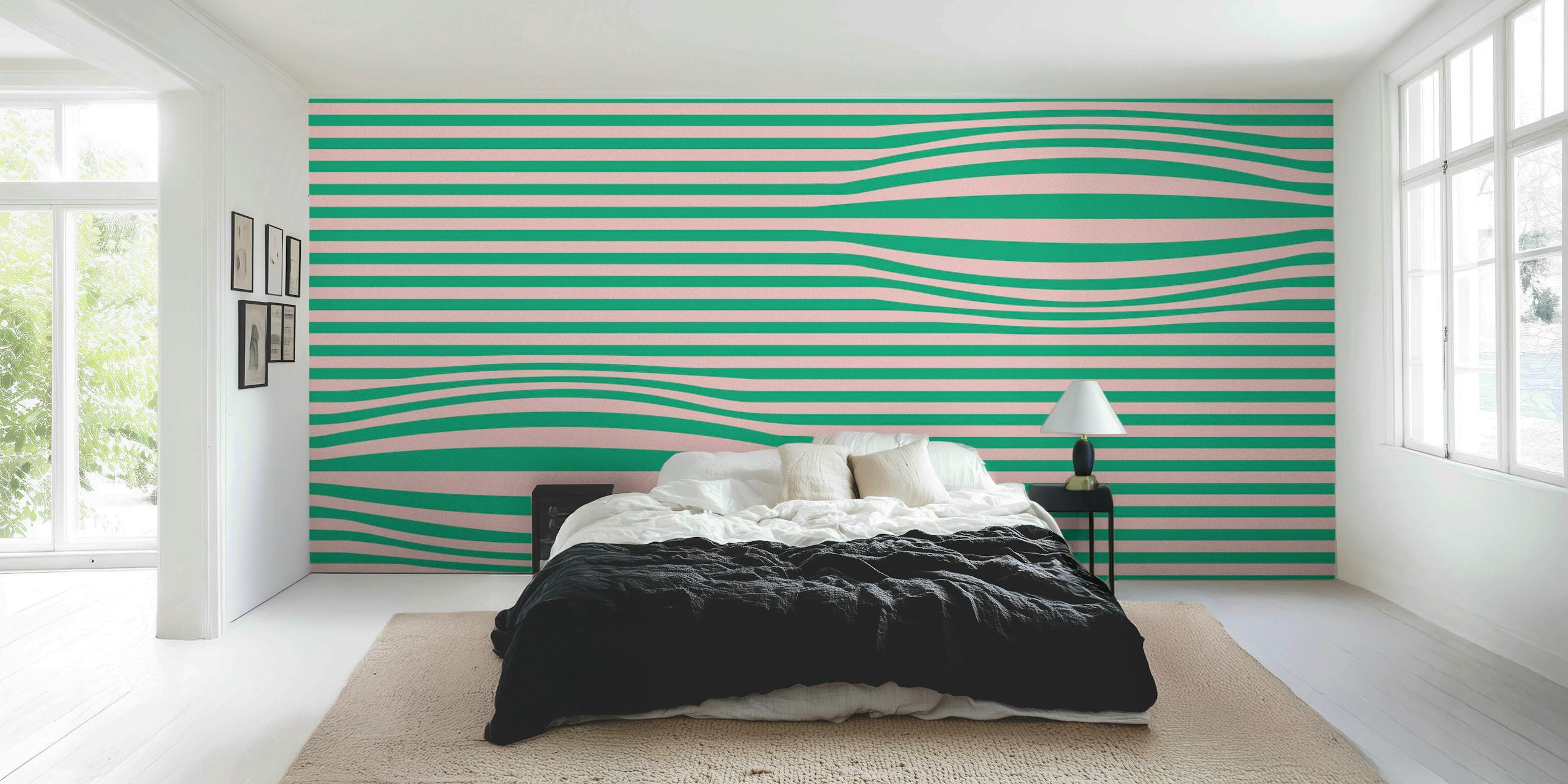 Green and pink striped wallpaper in retro style