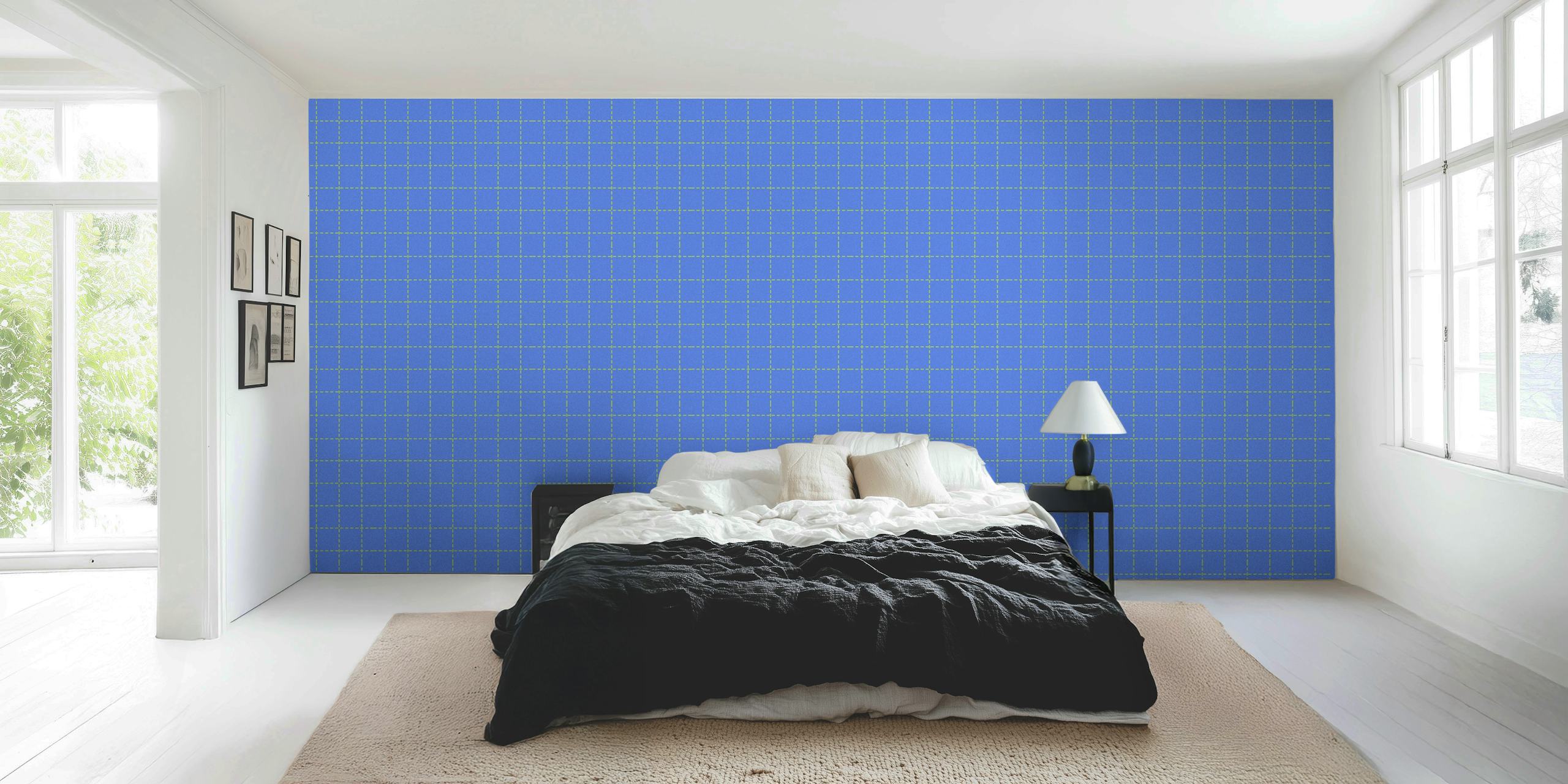 Grid Blue and Green wallpaper in a room