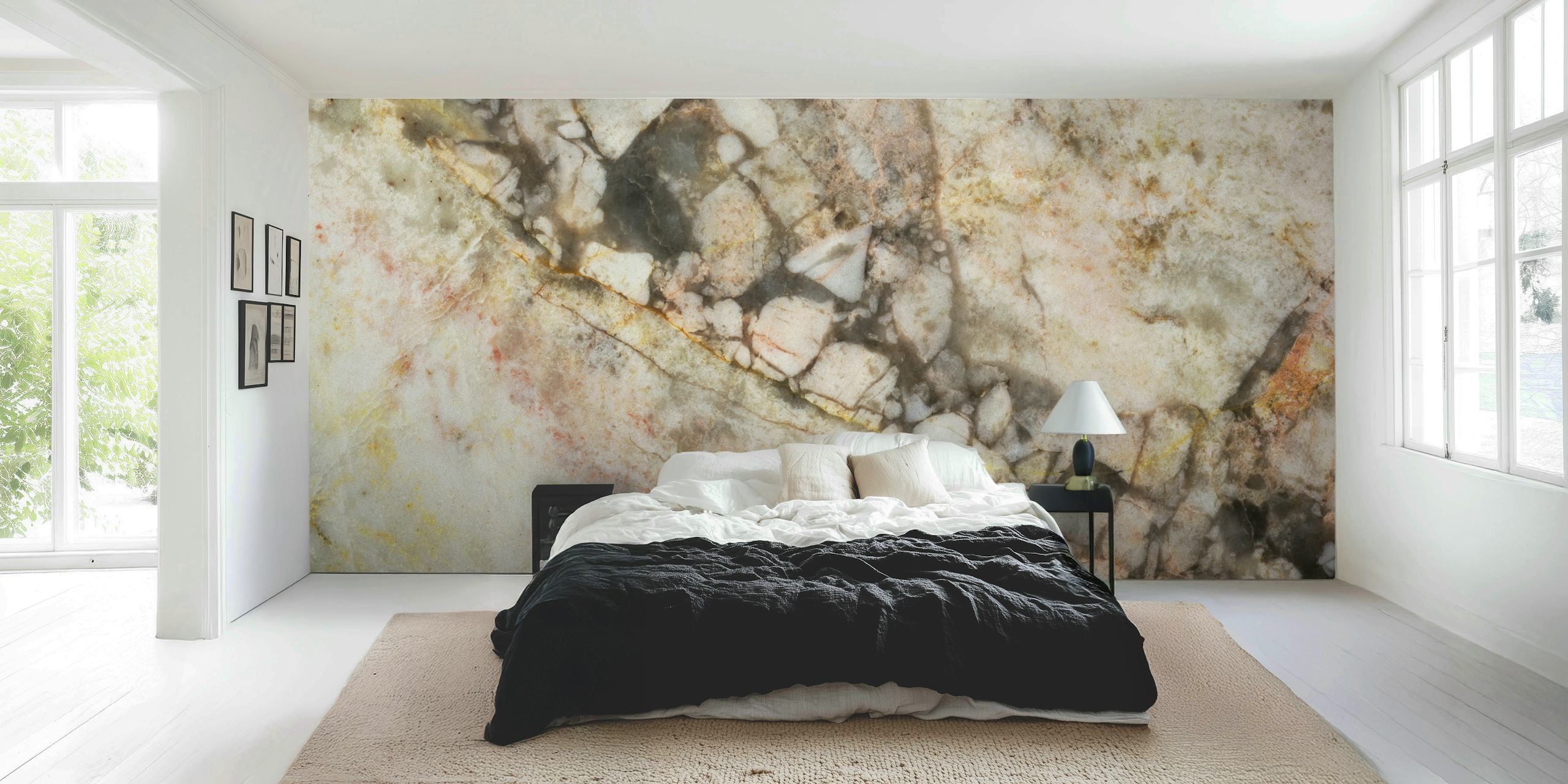 Abstract marble texture with golden and neutral hues wallpaper