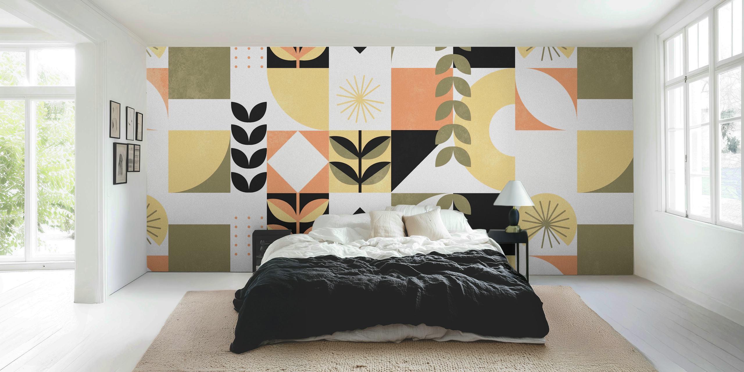 Mid Century Bauhaus Pastel 2 Behang In Een Kamer