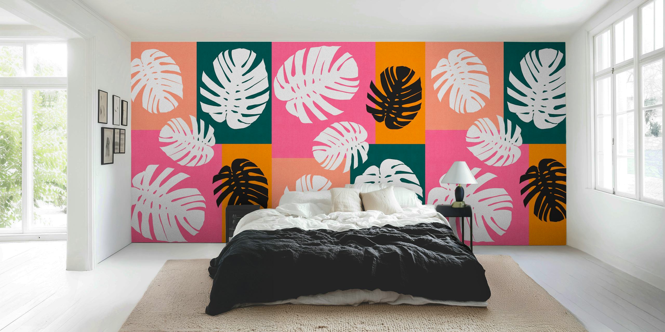 Tropical leaves wallpaper dans un cadre vibrant