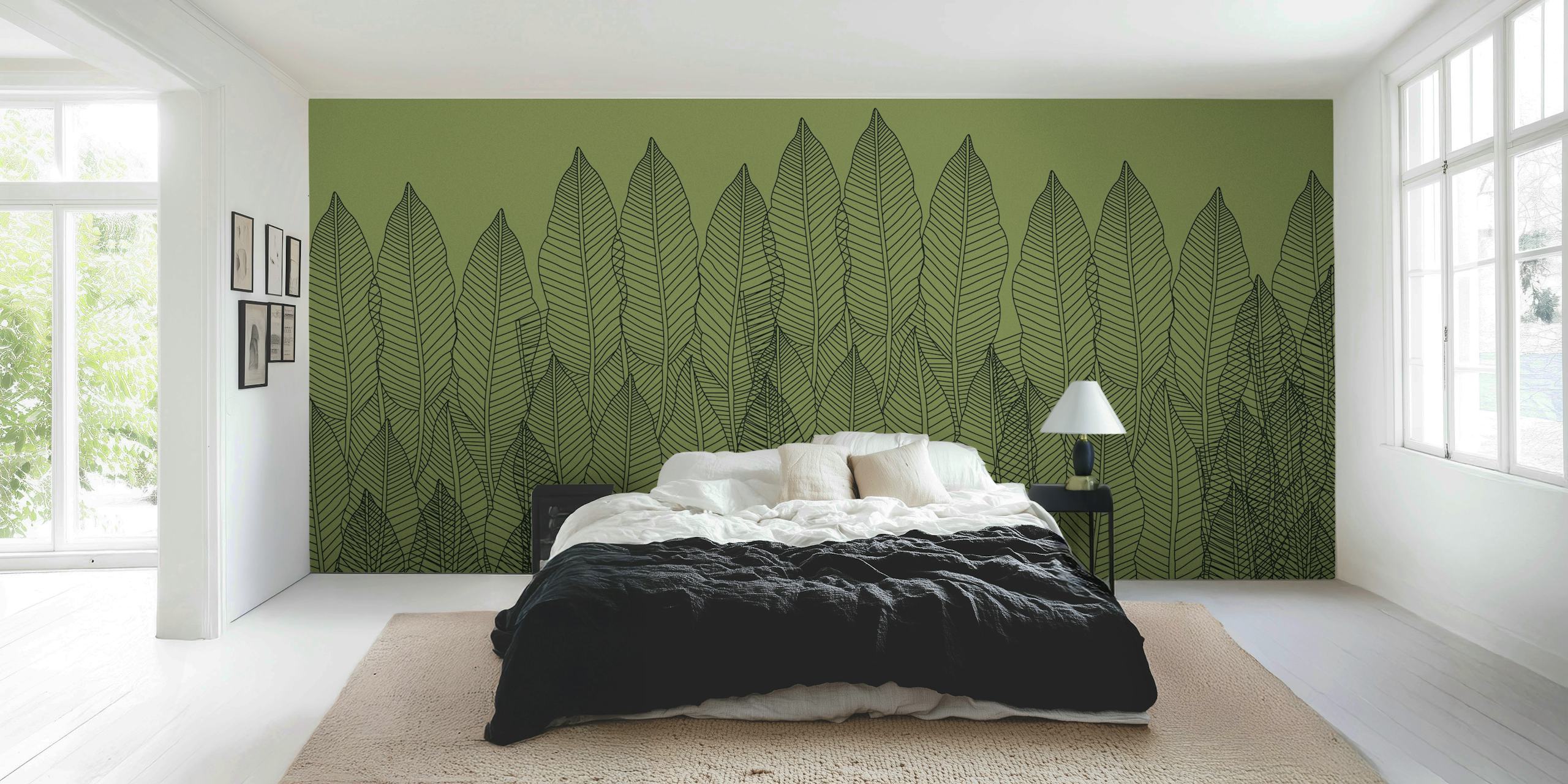 Luxury Palms Green tapettisuunnittelu huoneessa