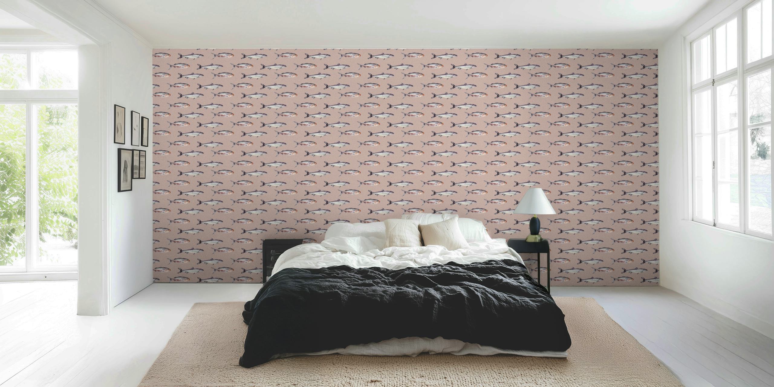 Projekt tapety Fish Ocean Pink w pokoju