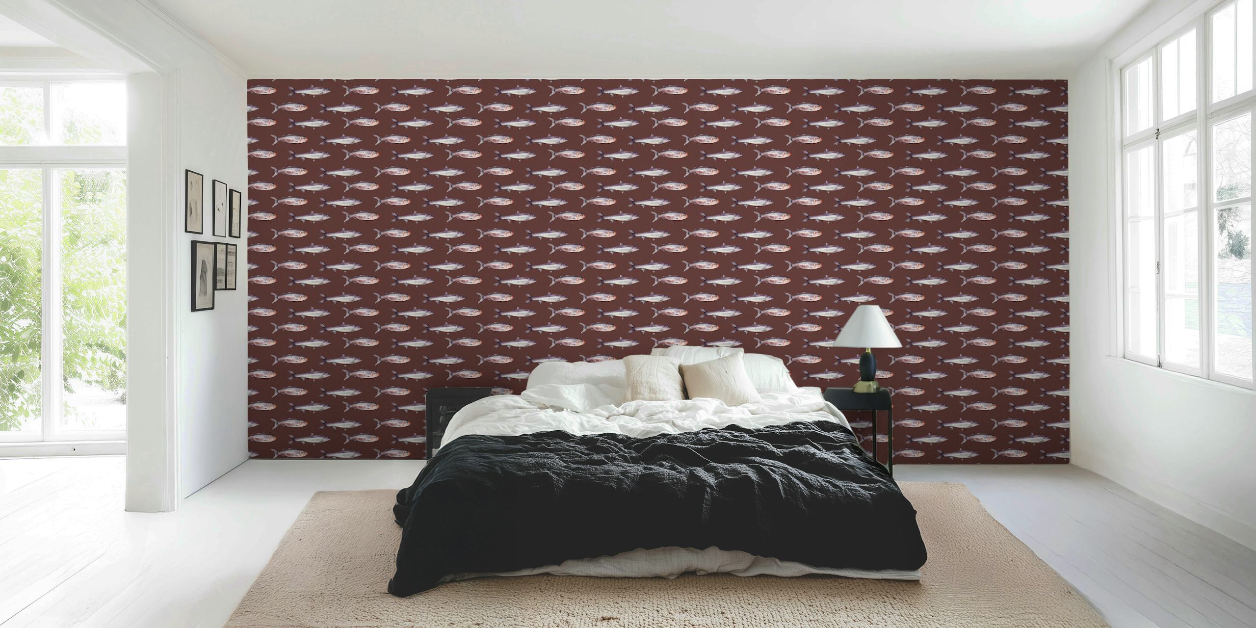 Fish ocean wallpaper displayed in a room