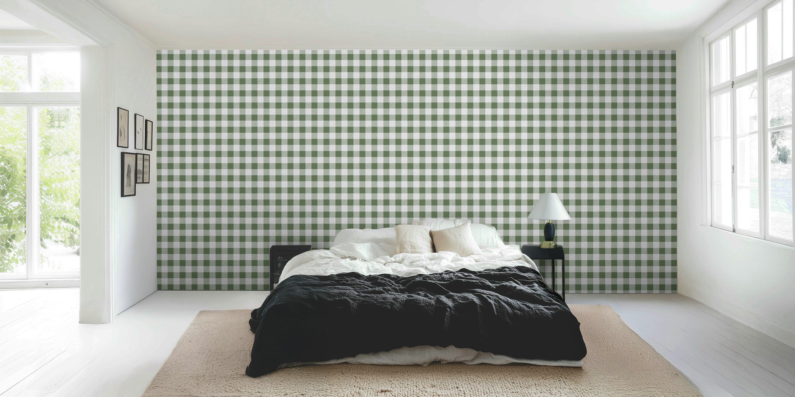 Green and white checkered pattern wallpaper