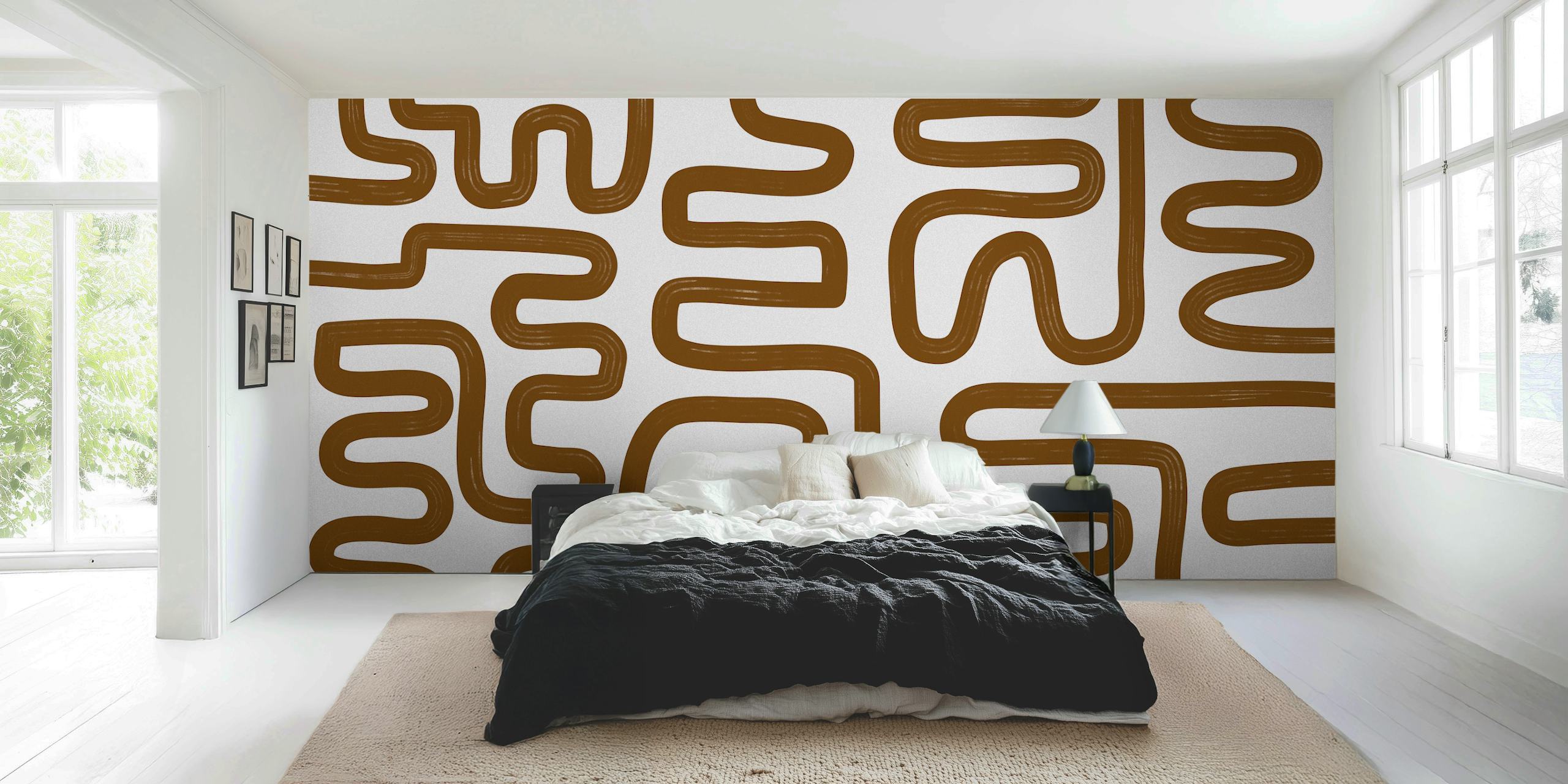 Ταπετσαρία Abstract Line Brown σε ένα δωμάτιο