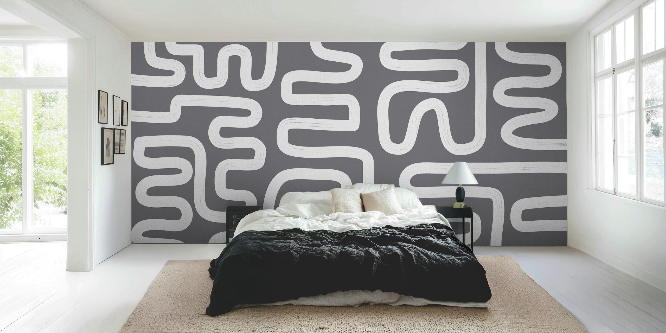 Abstract Line Grey 2 tapetti huoneessa