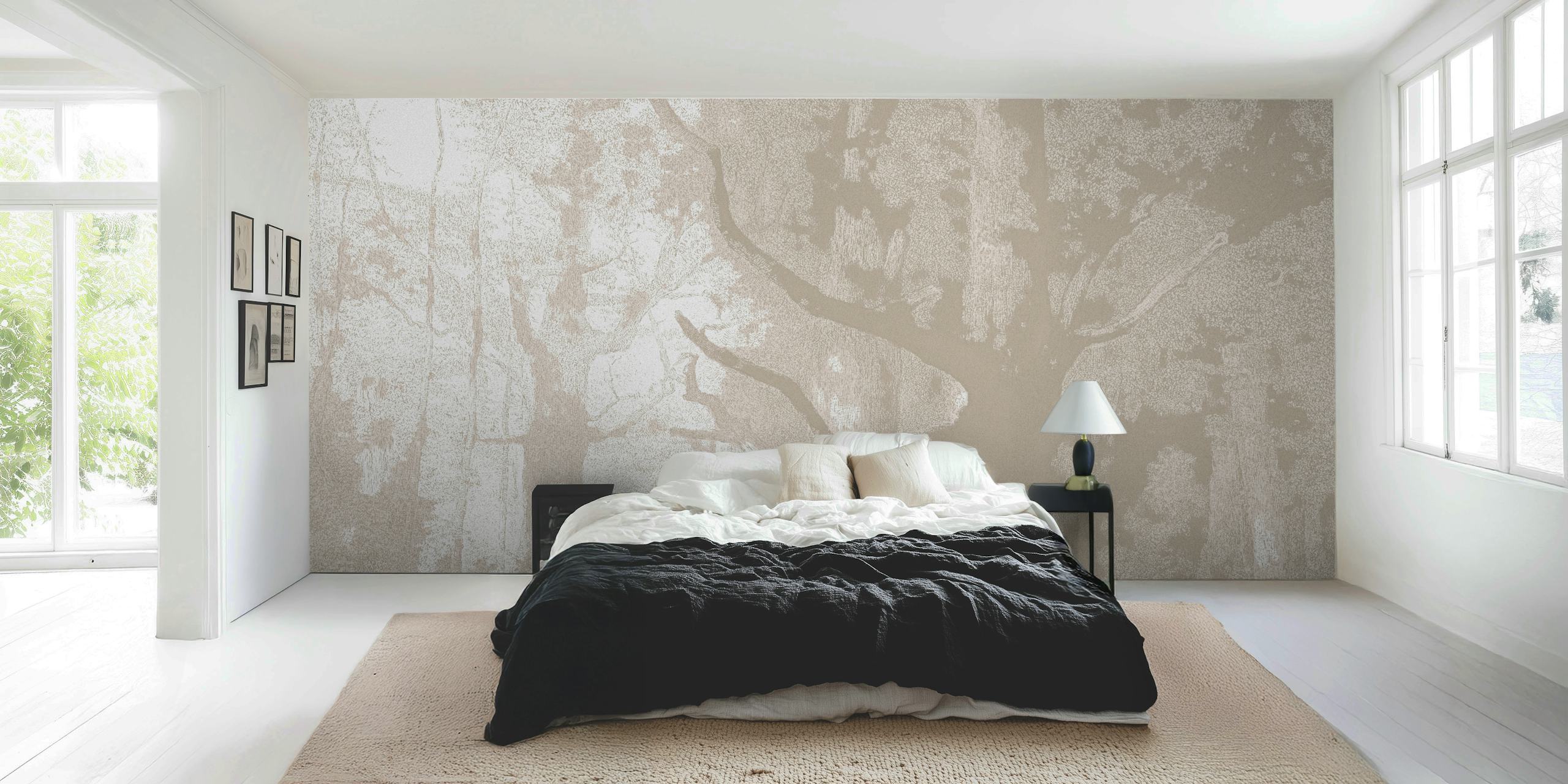 Tree silhouettes in soft beige tones wallpaper
