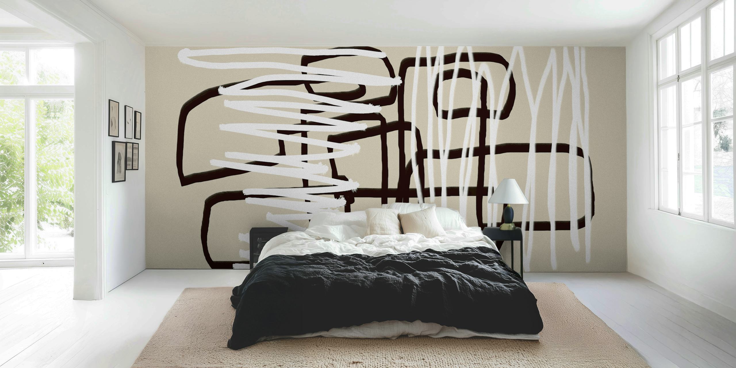 Abstract white and black line art design wallpaper