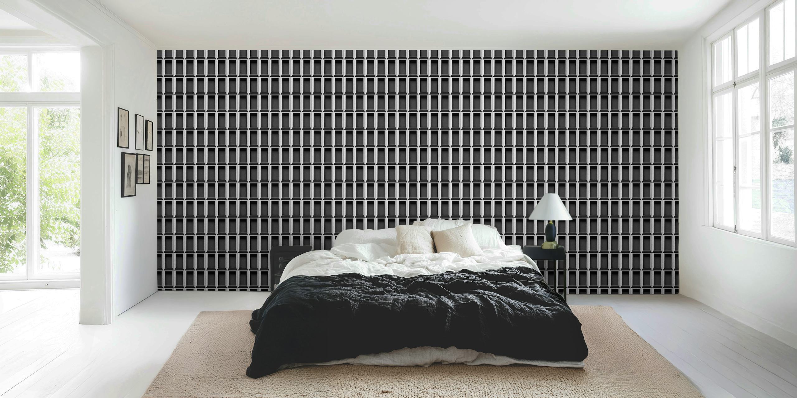 Futuristic city windows wallpaper in a room