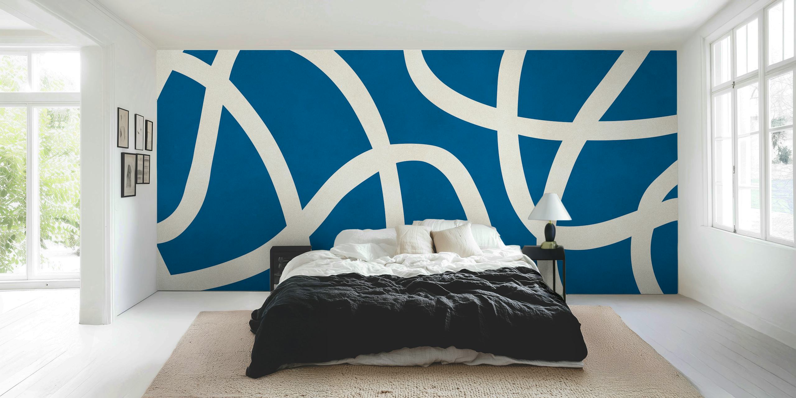 Abstract Blue Curves tapet i et rom