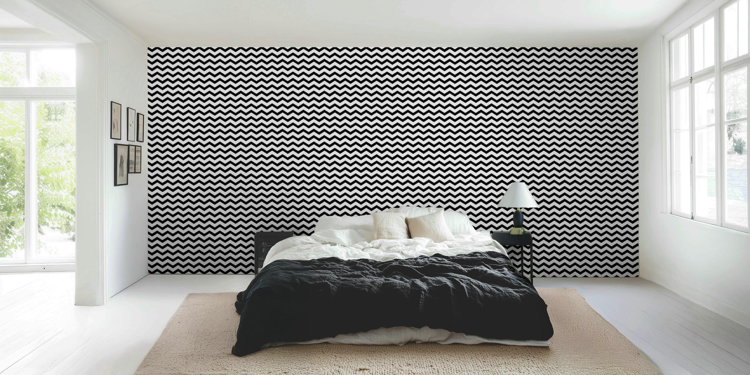 Striped Scandi Wave Black tapet vist i et rum