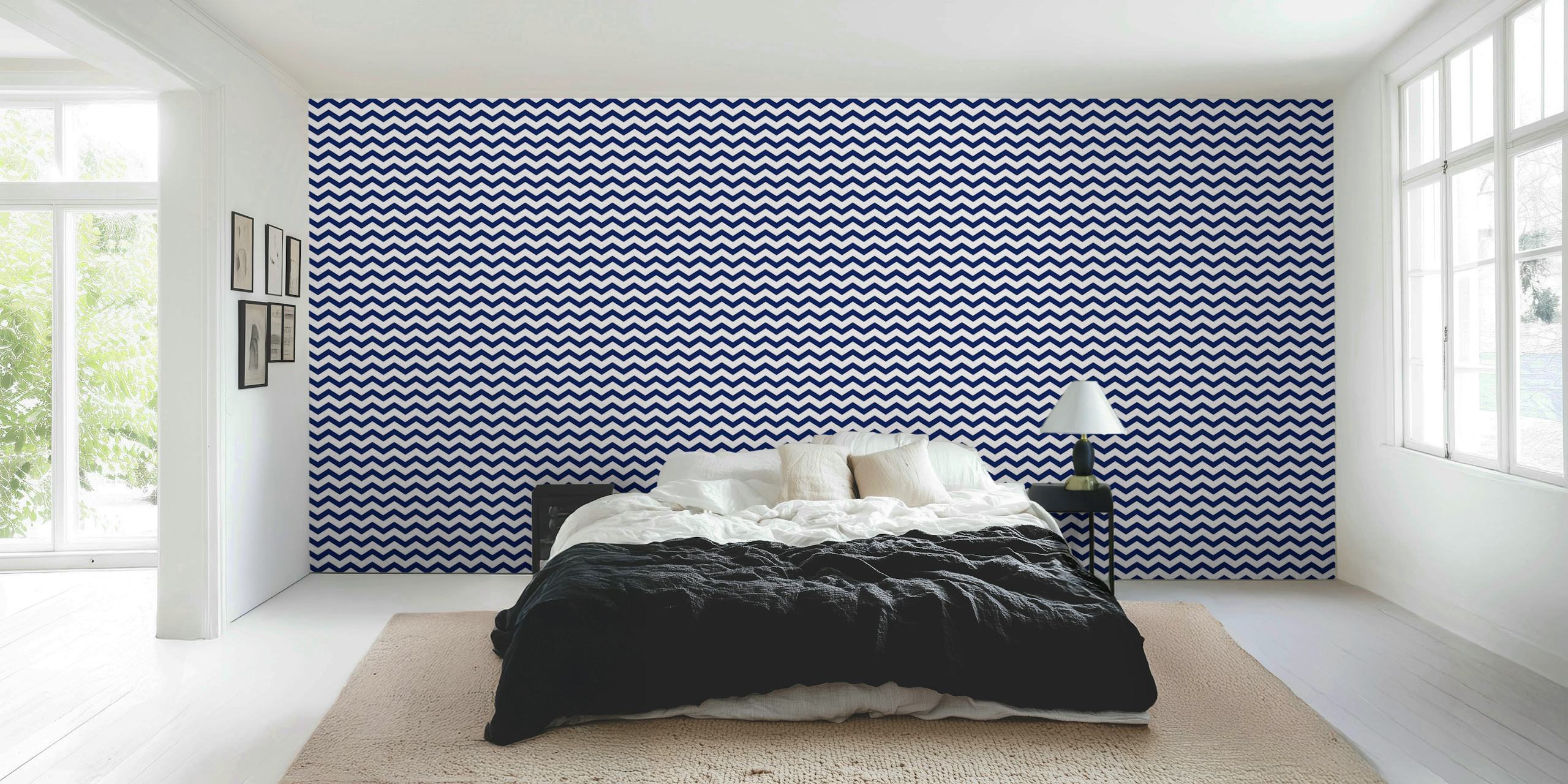 Tapeta Striped Scandi Wave Blue w pokoju