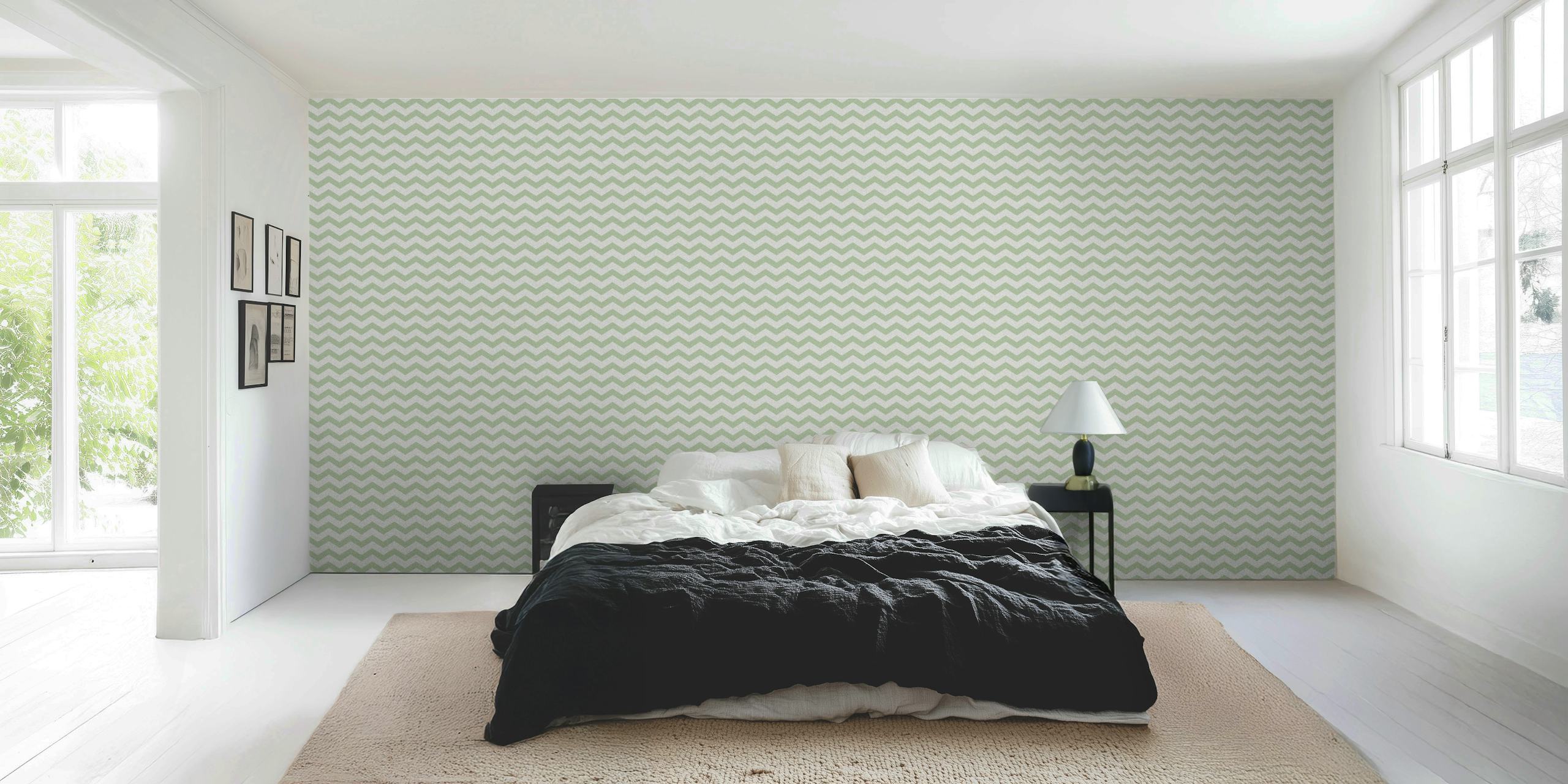 Striped Scandi Wave Green wallpaper in a room