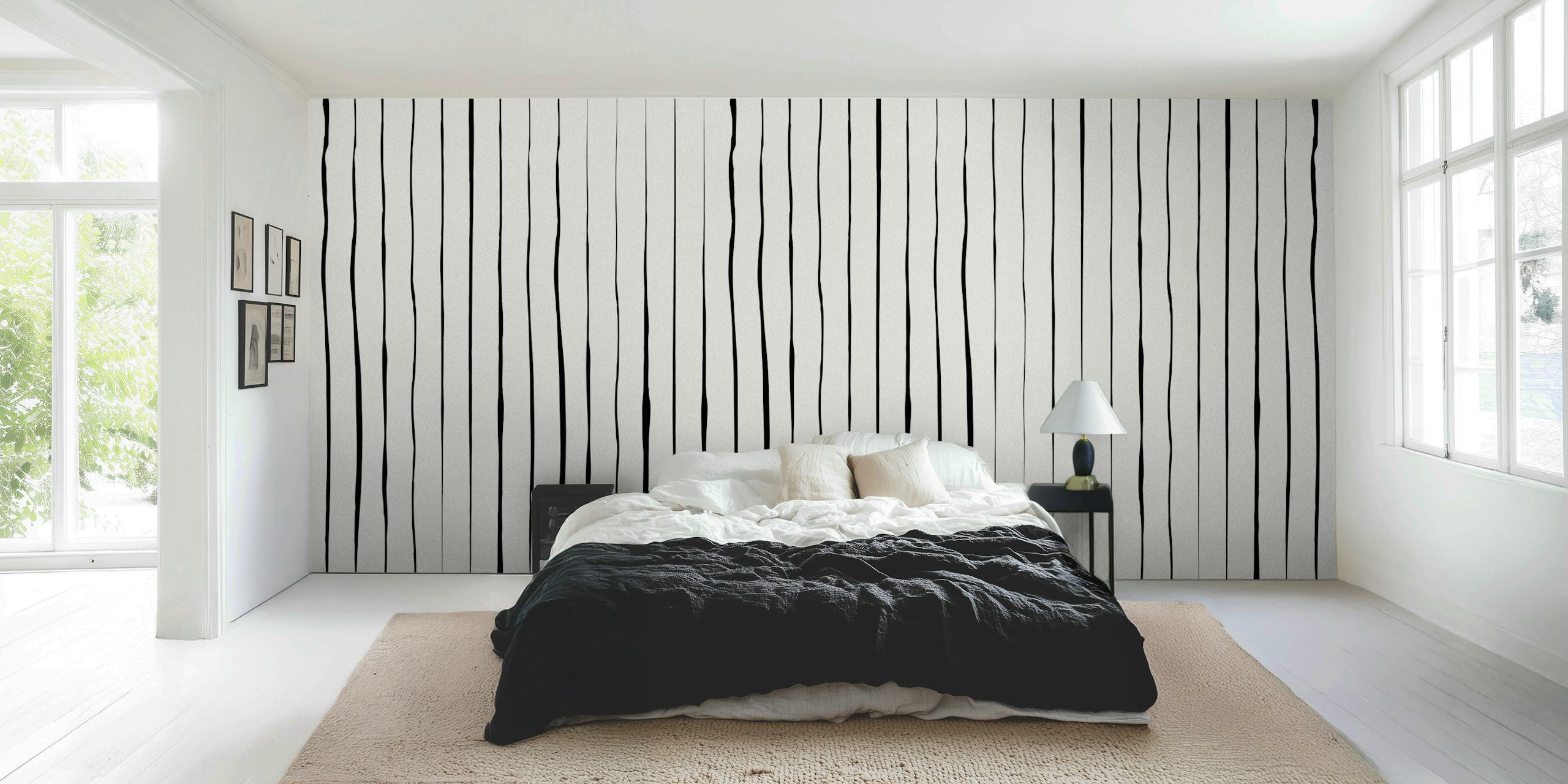 Line Black Wallpaper Displayed In A Room