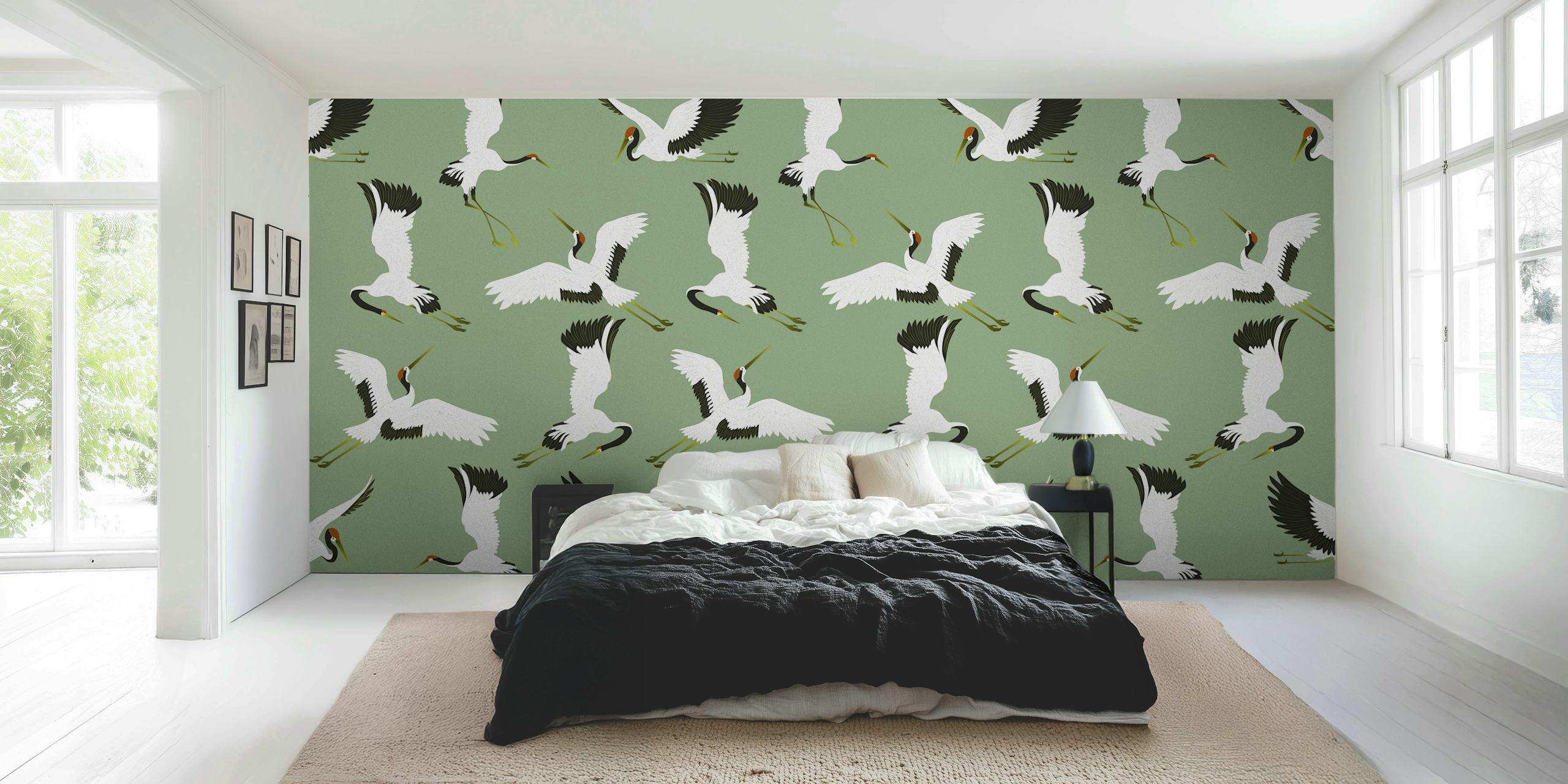 Green Birds wallpaper design in a room