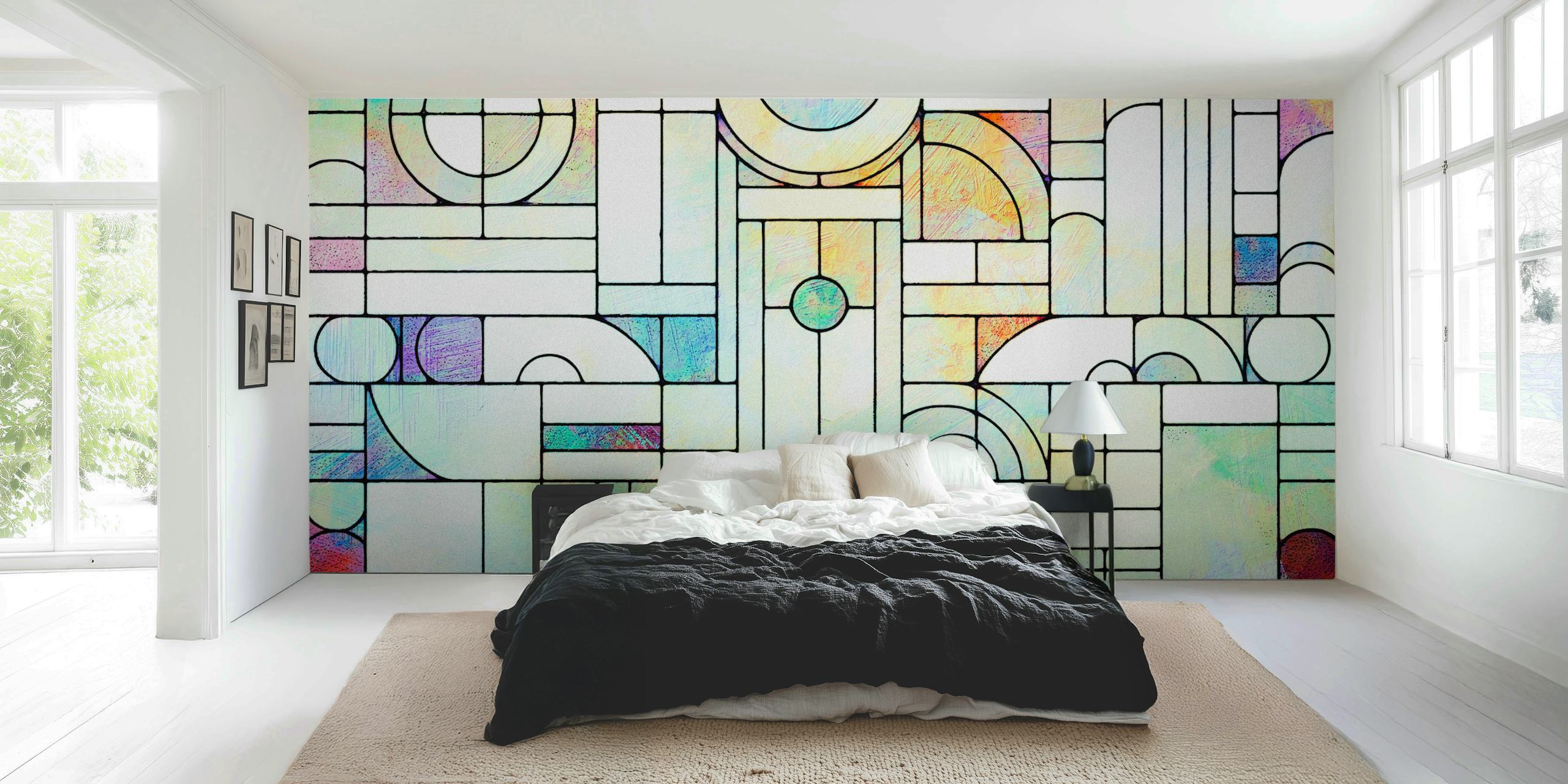 Modernist Mosaic tapet vist i et rom