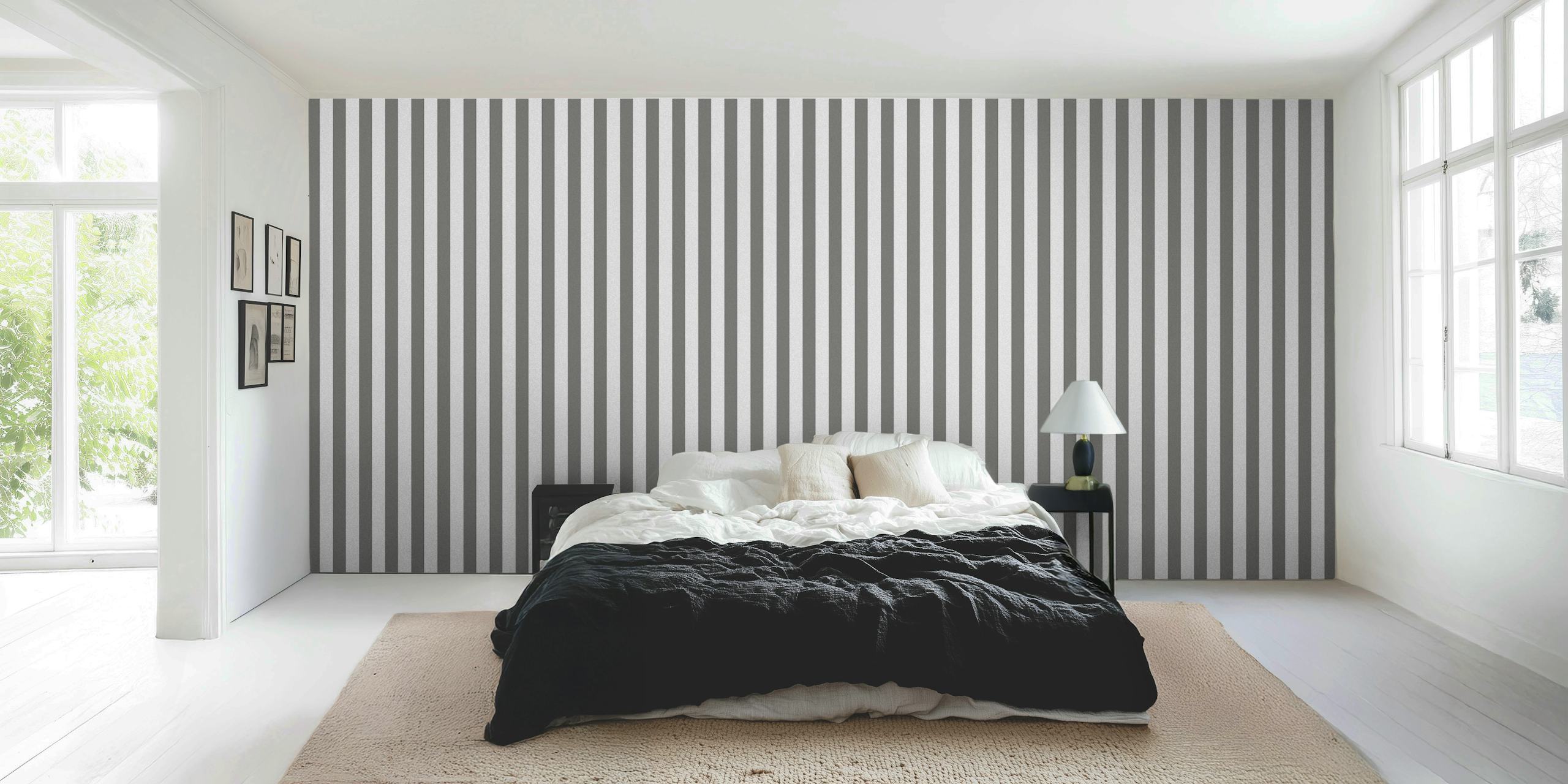 Vertical grey striped wallpaper in Scandinavian style