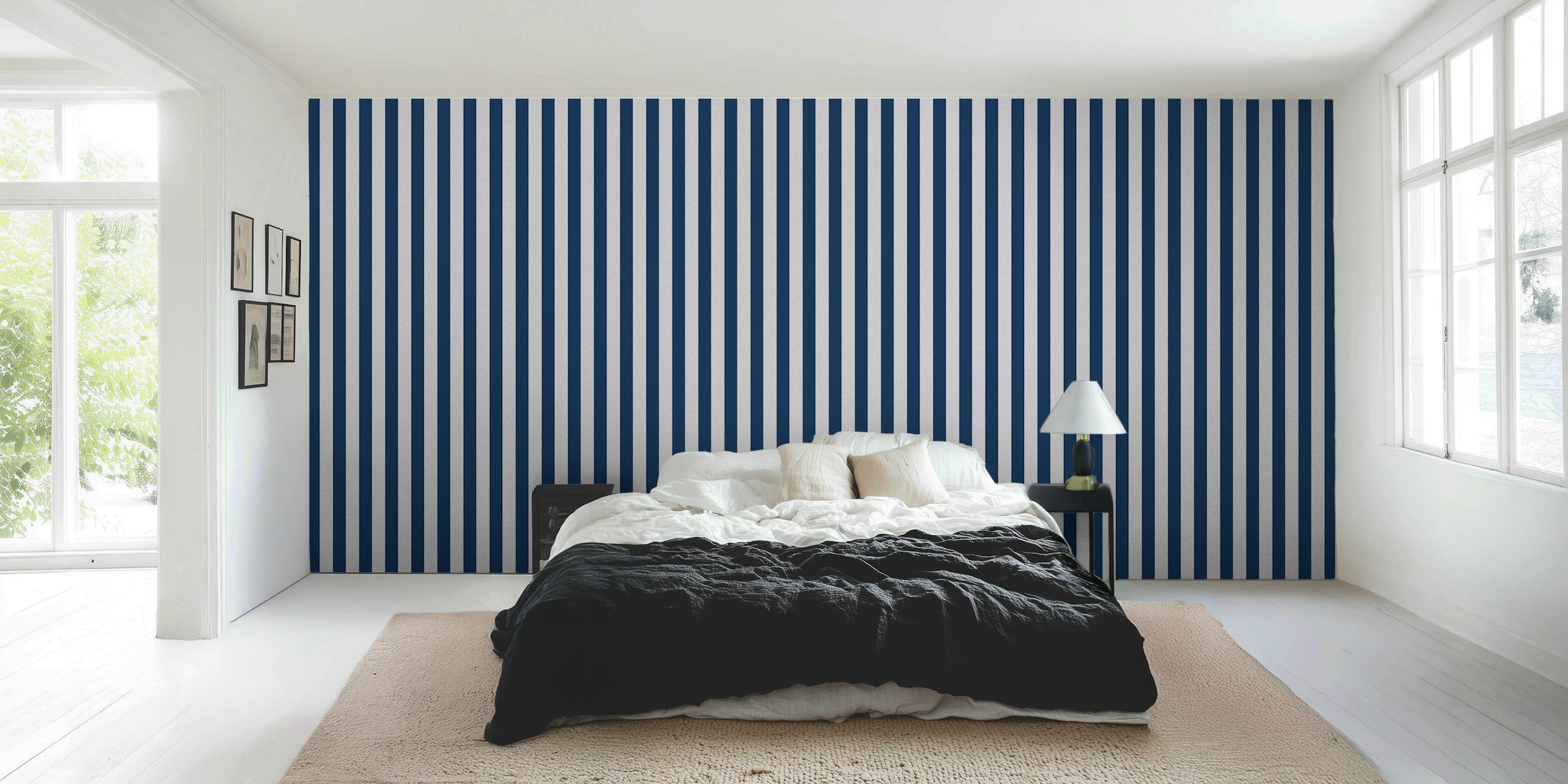 Stripes Scandinavian Blue wallpaper in a room
