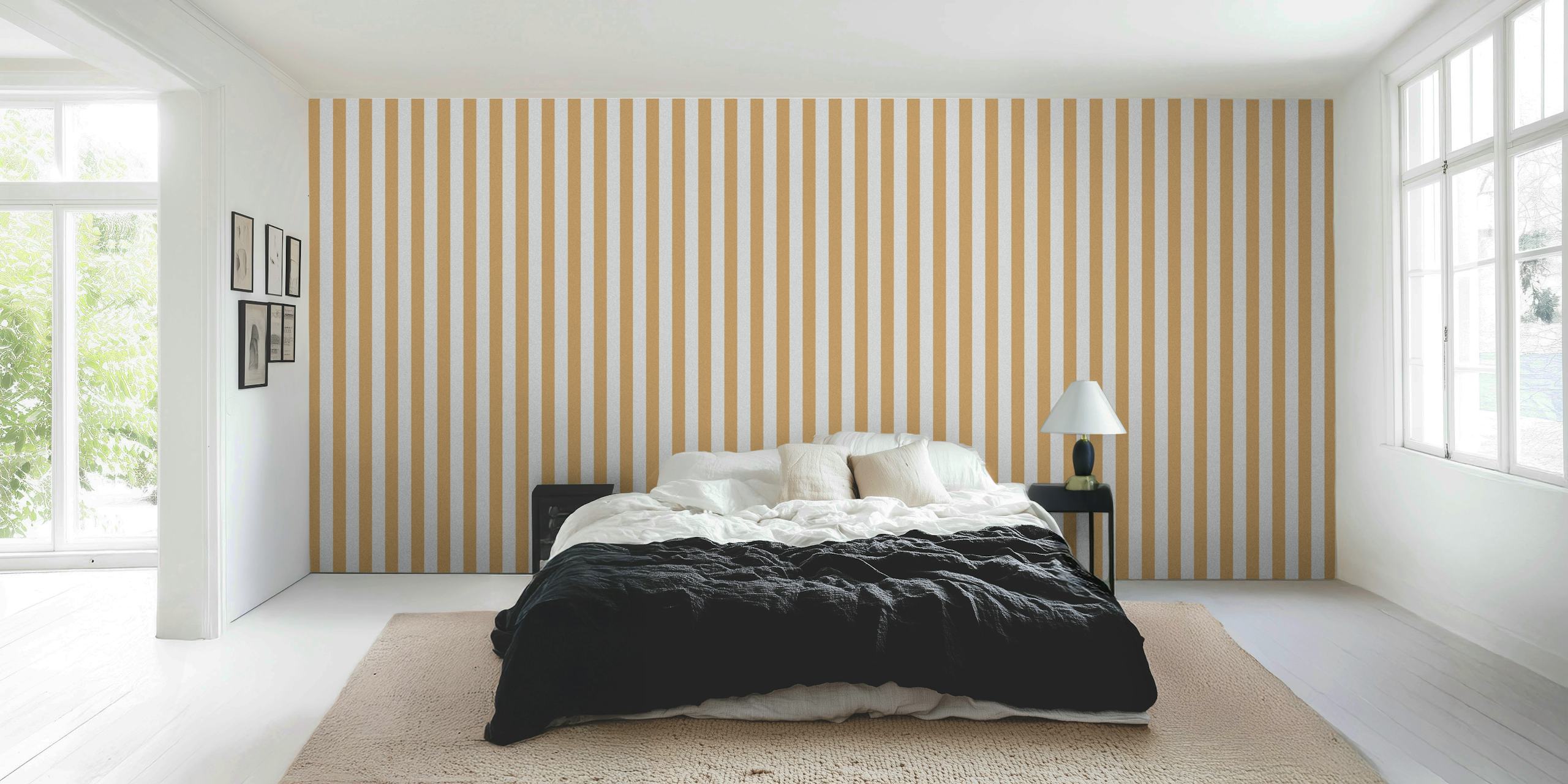 Beige striped wallpaper in Scandinavian style