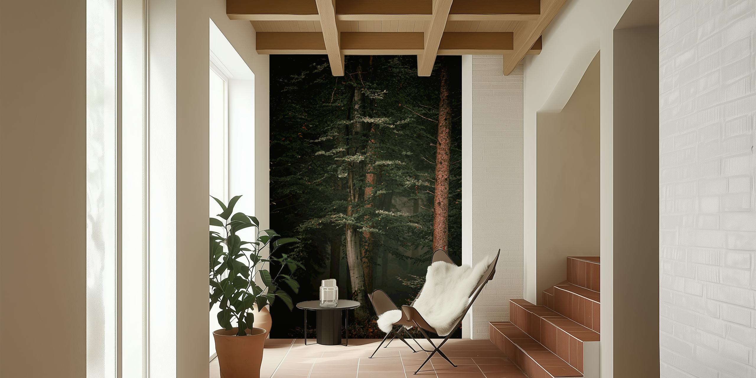 Forest Pines wallpaper in a cozy room