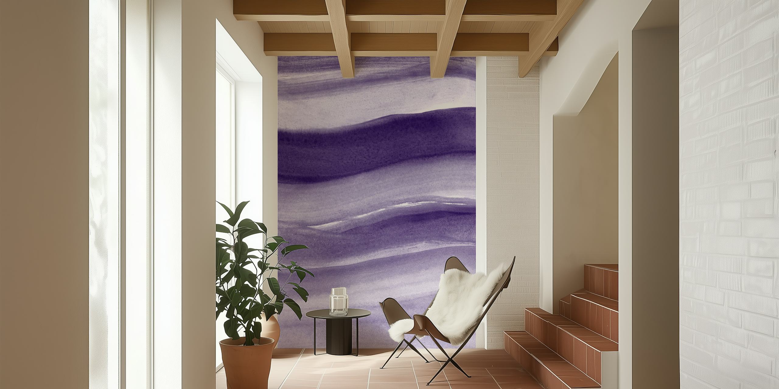 Watercolor Ocean Waves wallpaper in een kamer