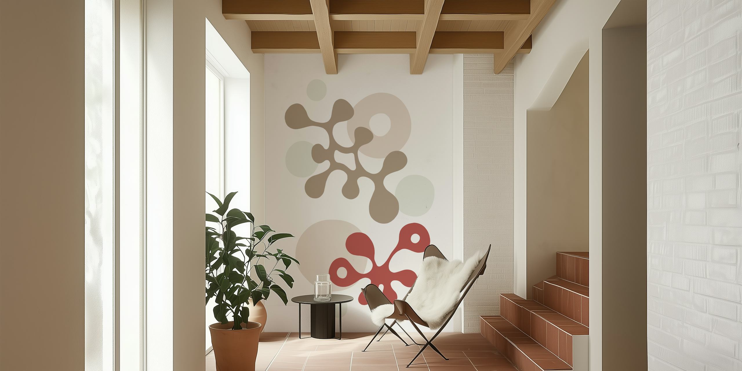 Organic shapes in coral and beige modern abstract wallpaper