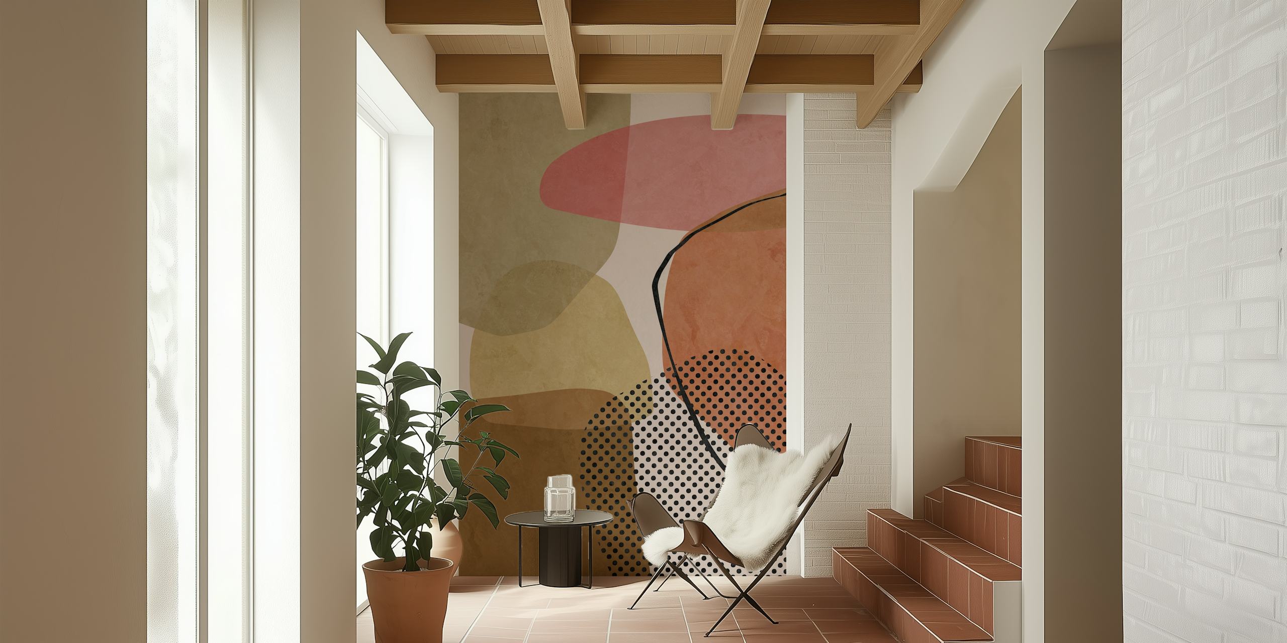 Overlapping Parts wallpaper displayed in a room