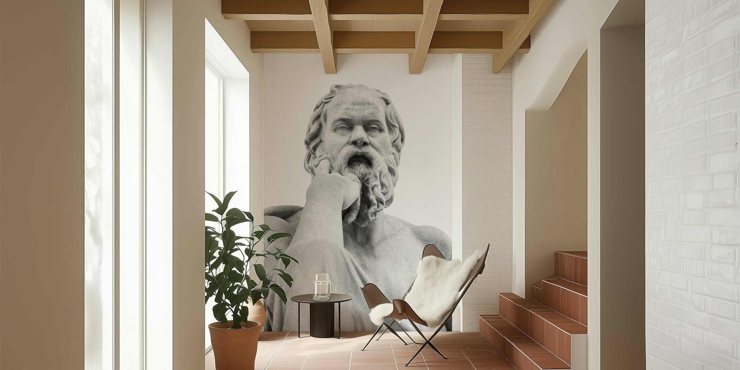 Marble statue of Socrates in black and white wallpaper