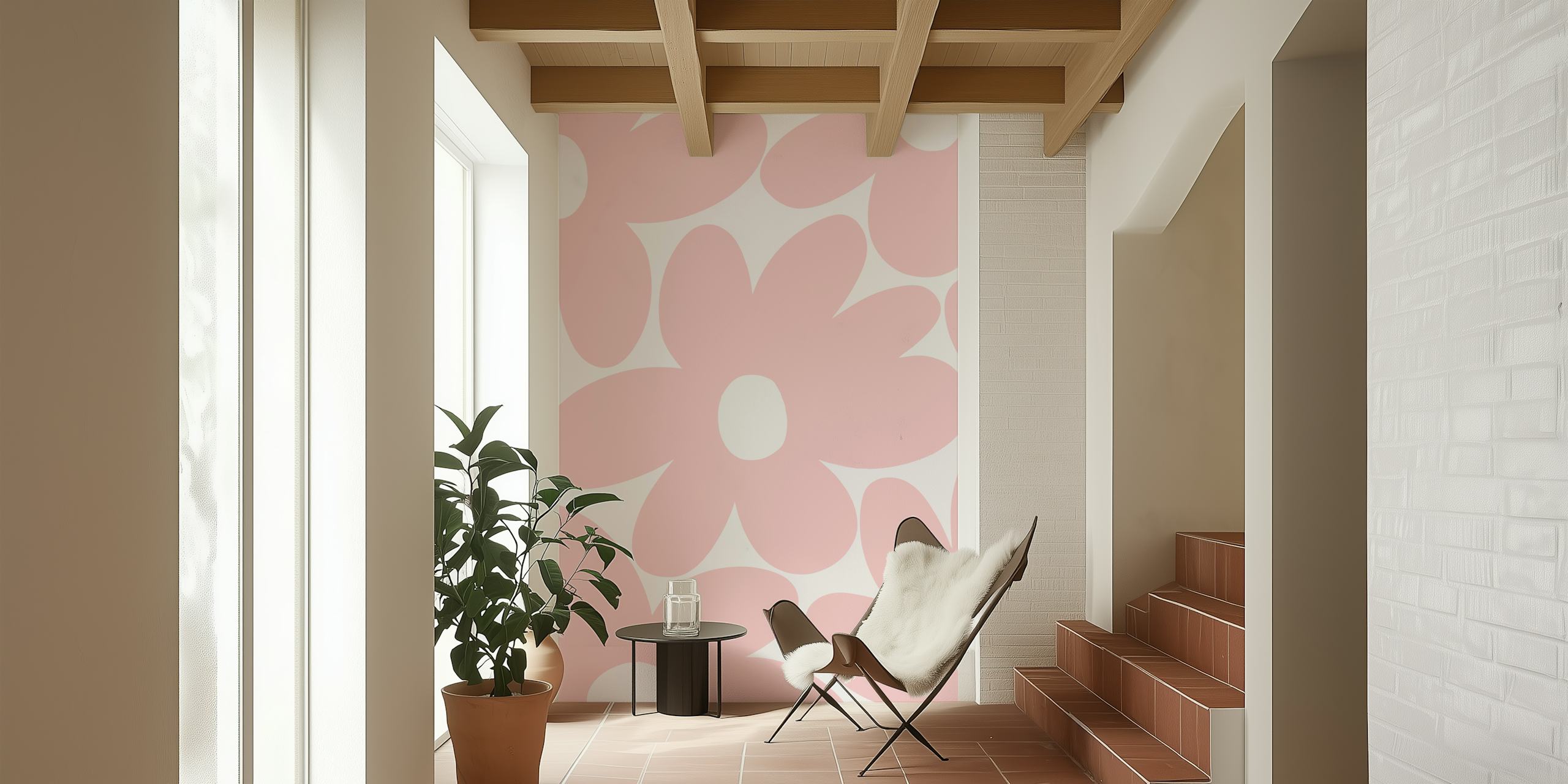 Diseño de papel pintado Retro Daisy Flowers Blush
