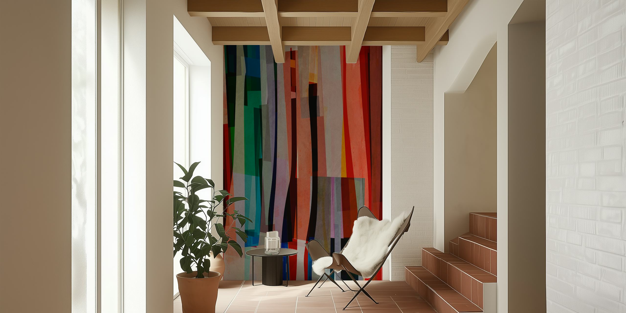 Abstrakt tapet Colored Parts 4 med geometriska och flytande färgglada linjer