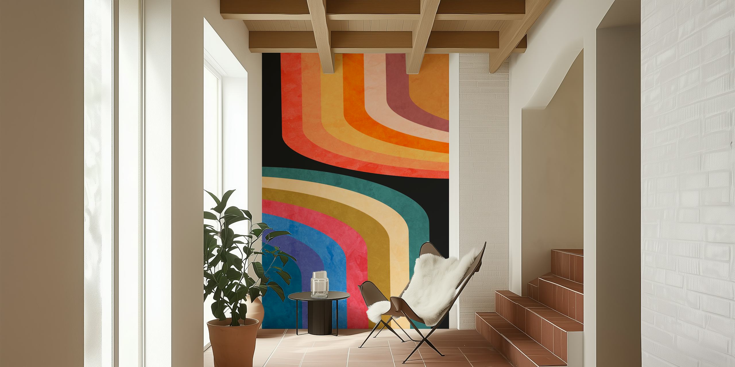 Papier peint mural abstrait d'arches colorées avec un design inspiré de l'arc-en-ciel