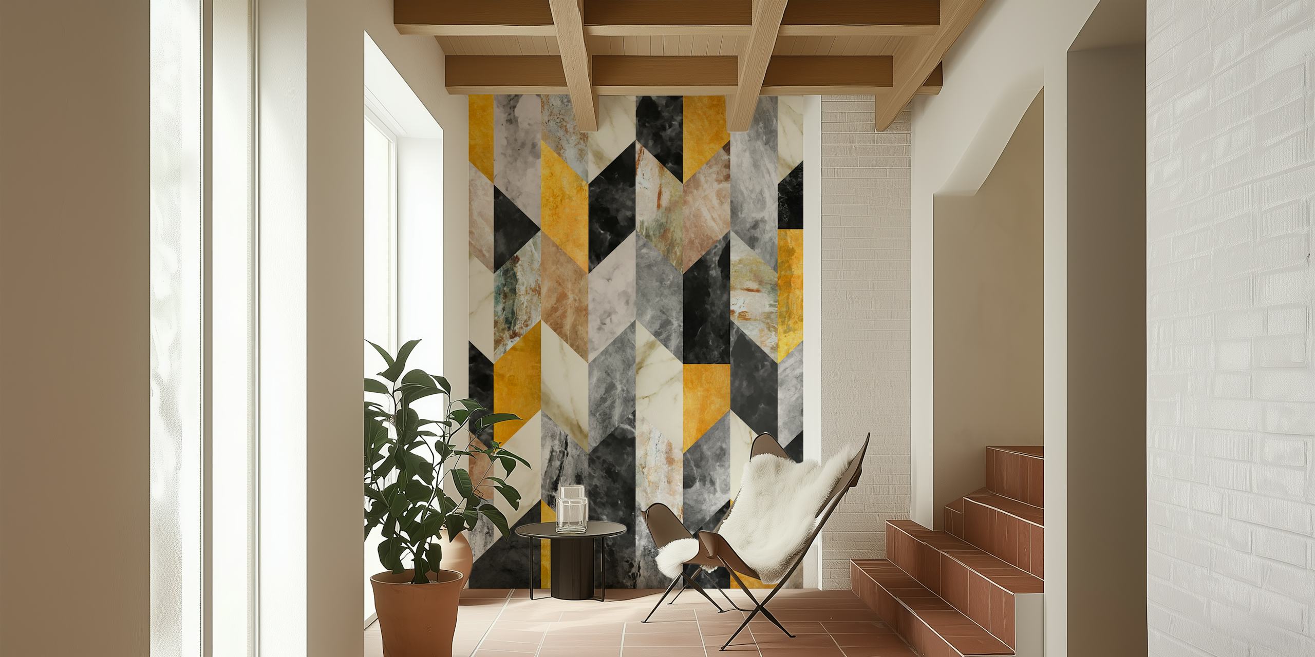 Geometric pattern in black, gold, and white colors wallpaper