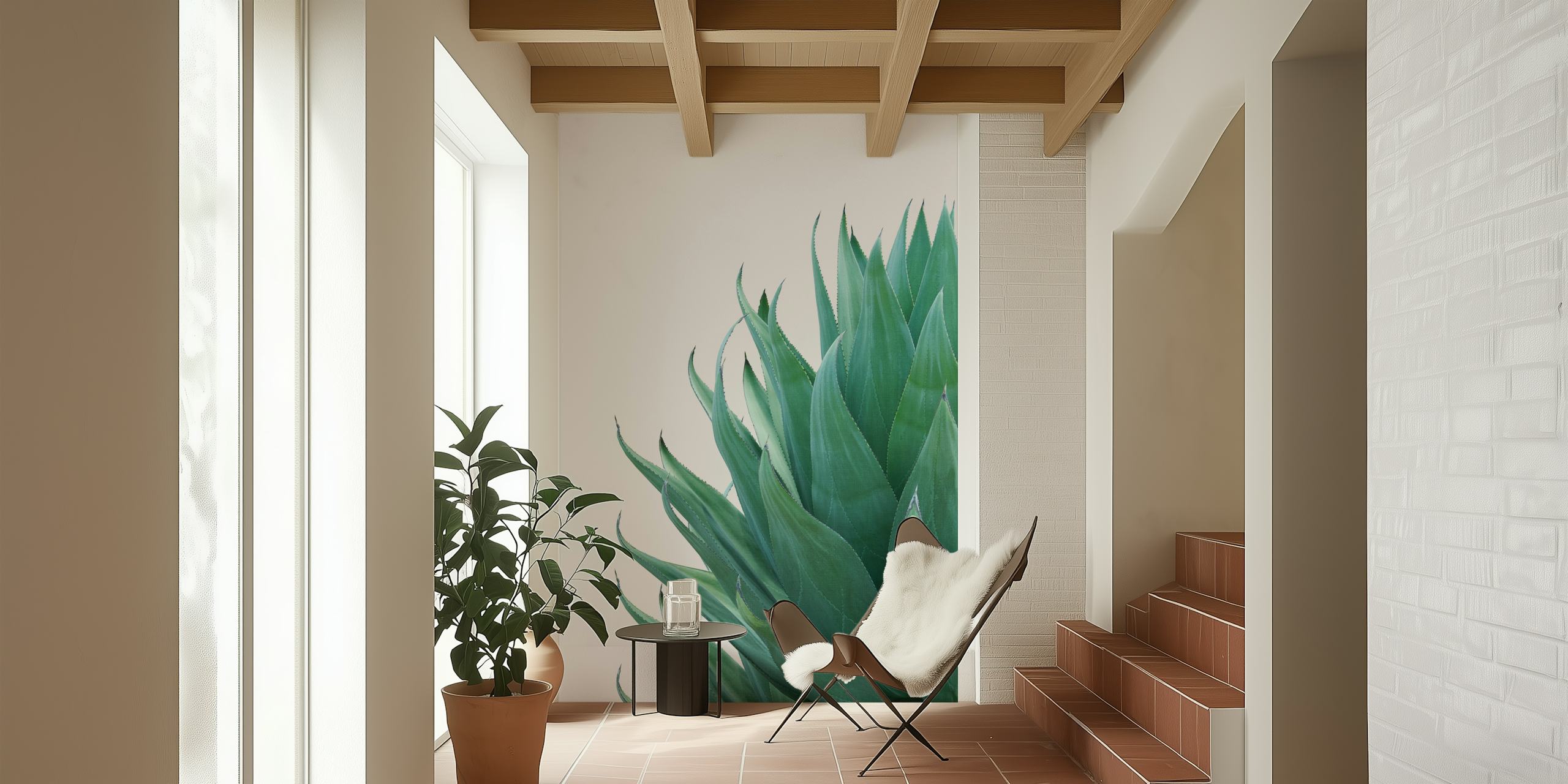 Minimal Agave wzór tapet w pokoju