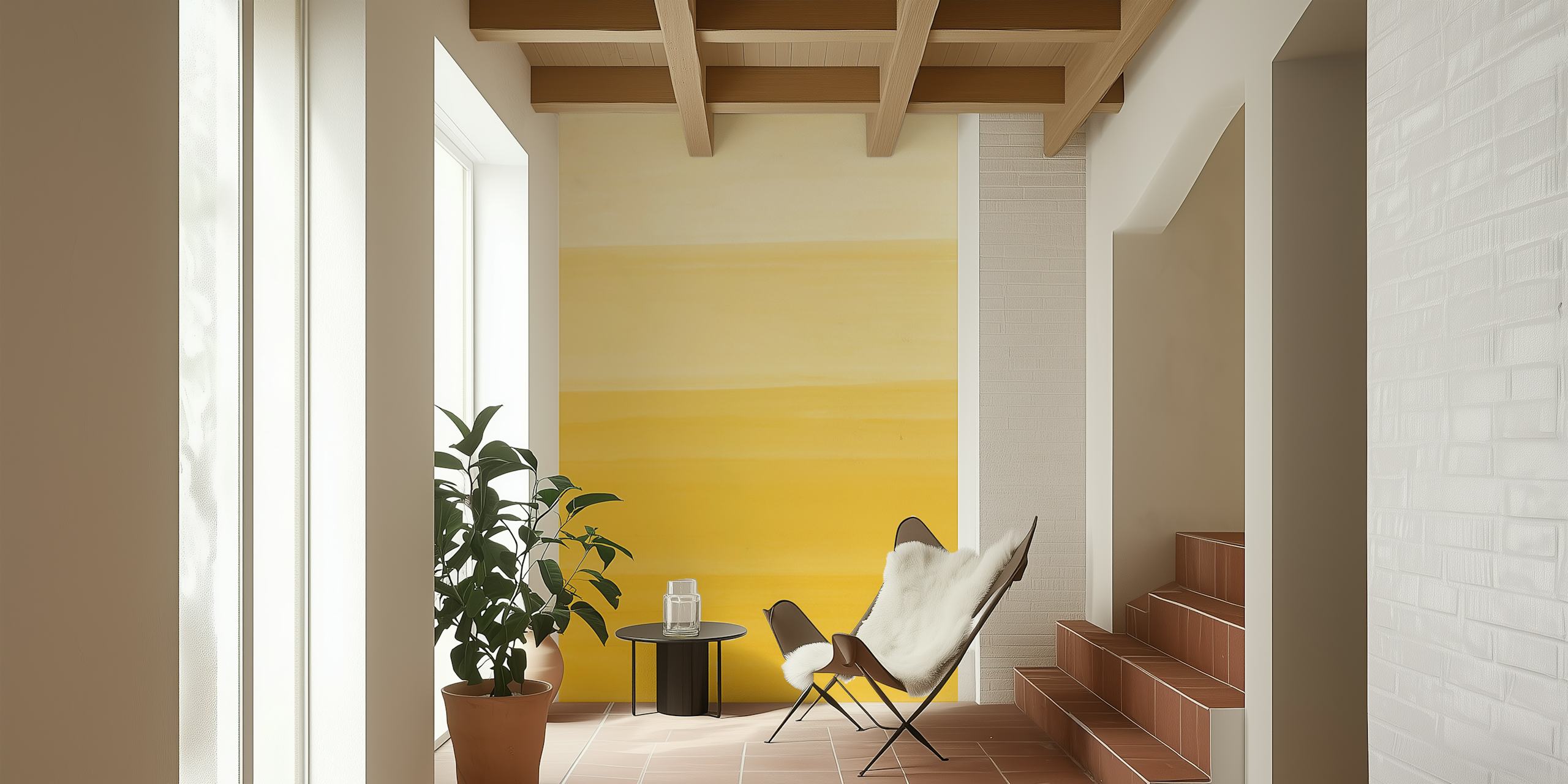 Yellow watercolor brushstrokes on white background wallpaper