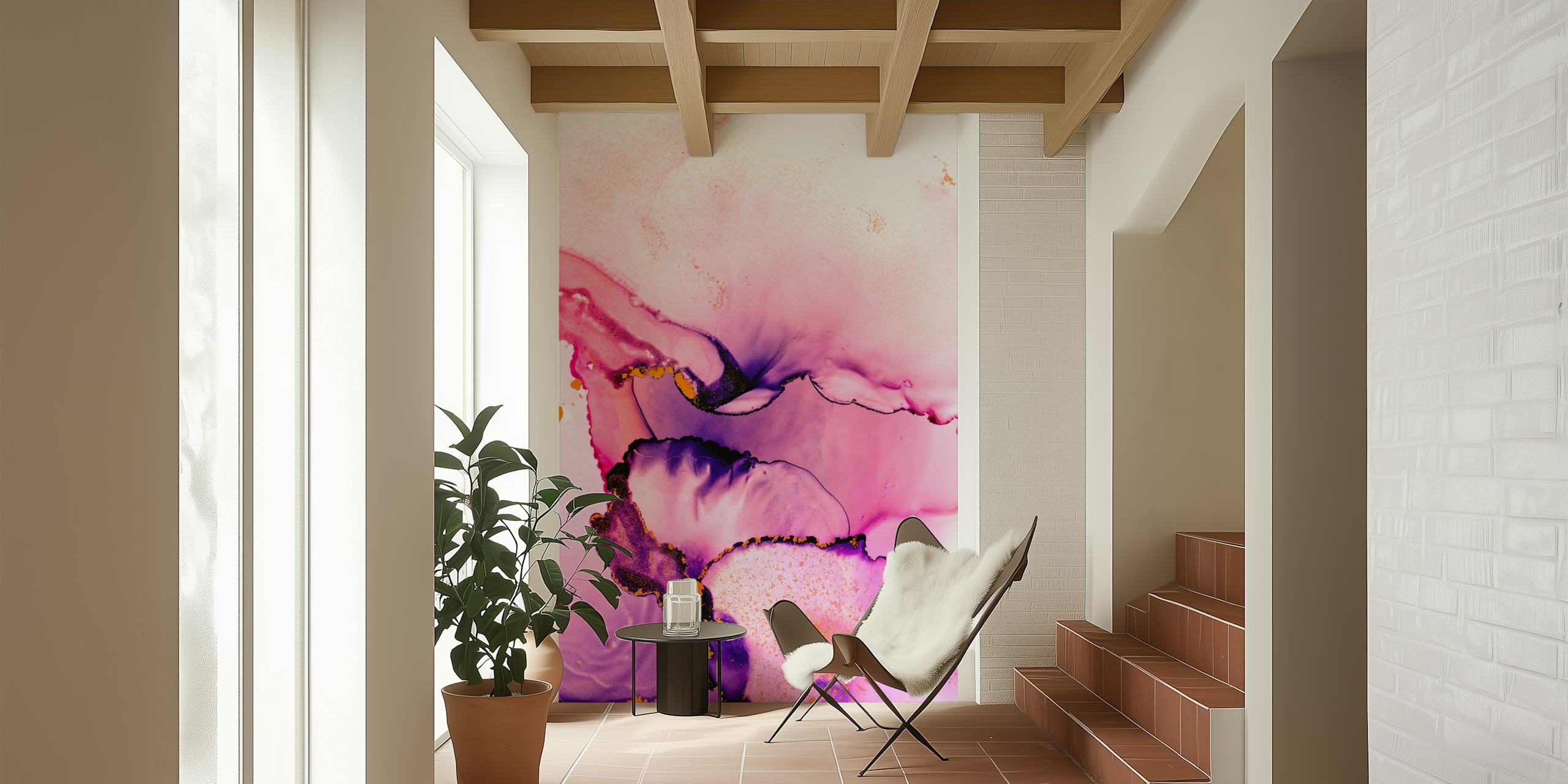 Abstract fluid art wallpaper in pink and purple hues