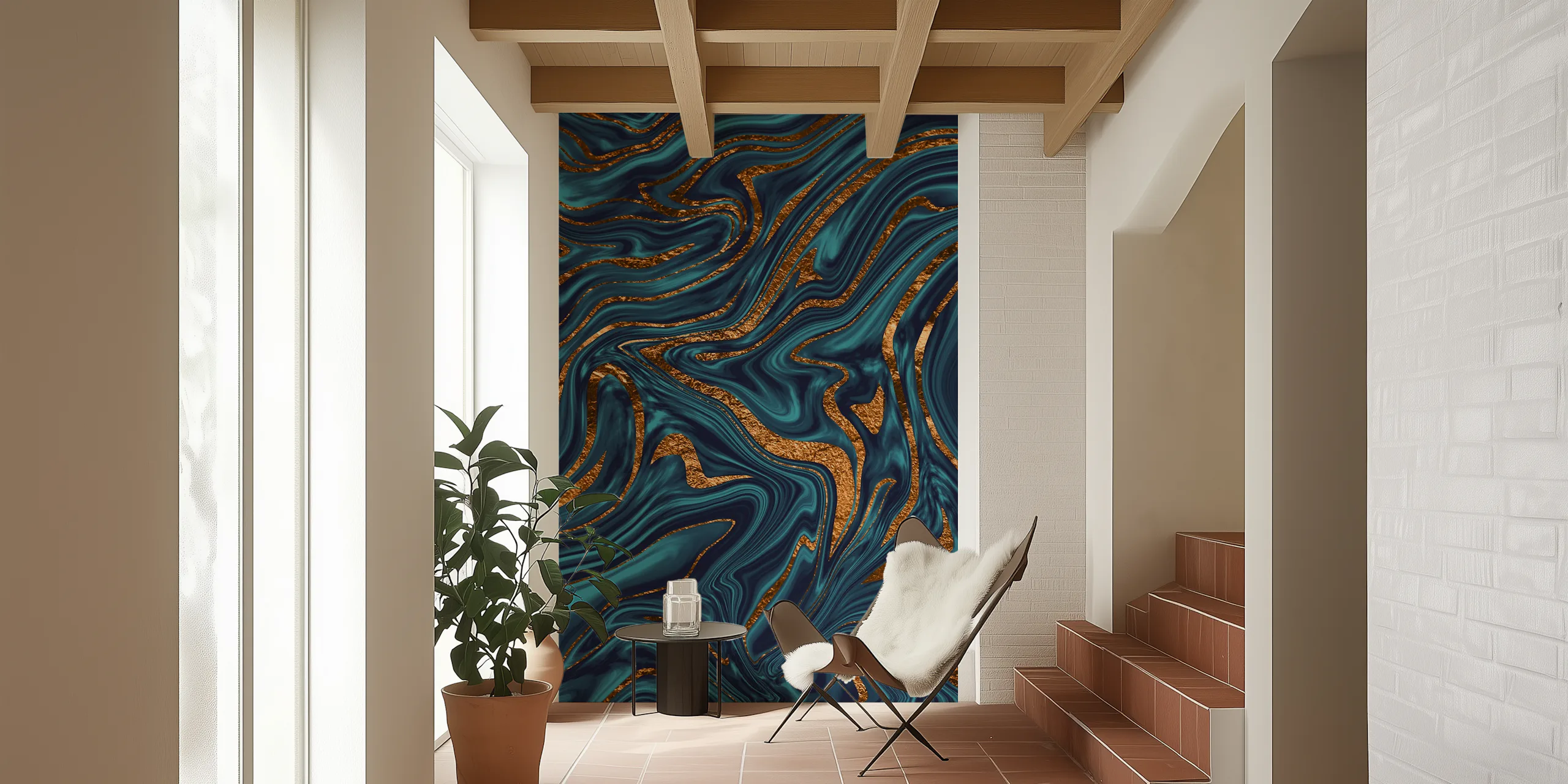 Teal and Copper Marble Wallpaper | Luxury Foil Mural | Happywall
