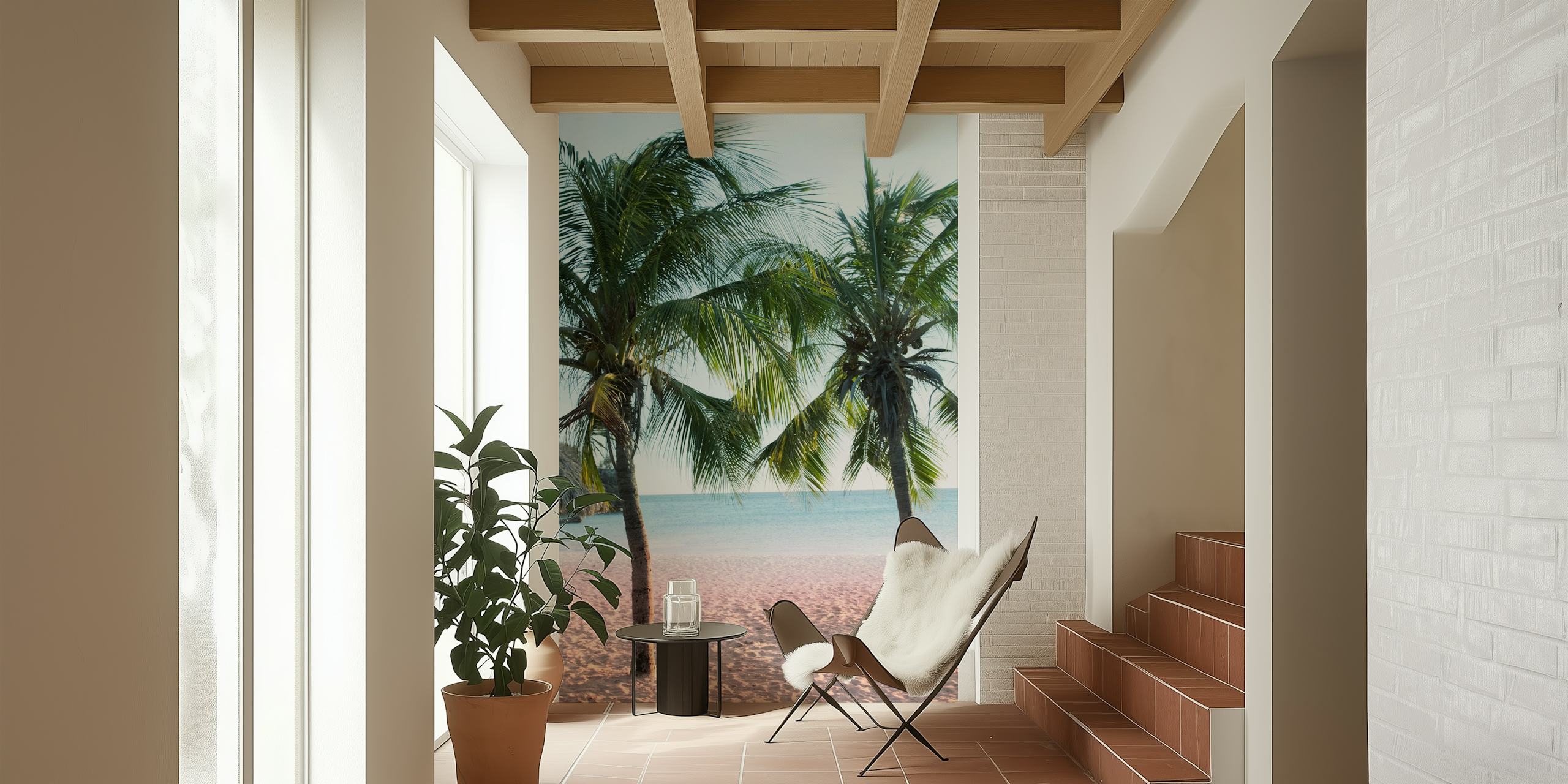 Wallpaper featuring palm trees on a beach