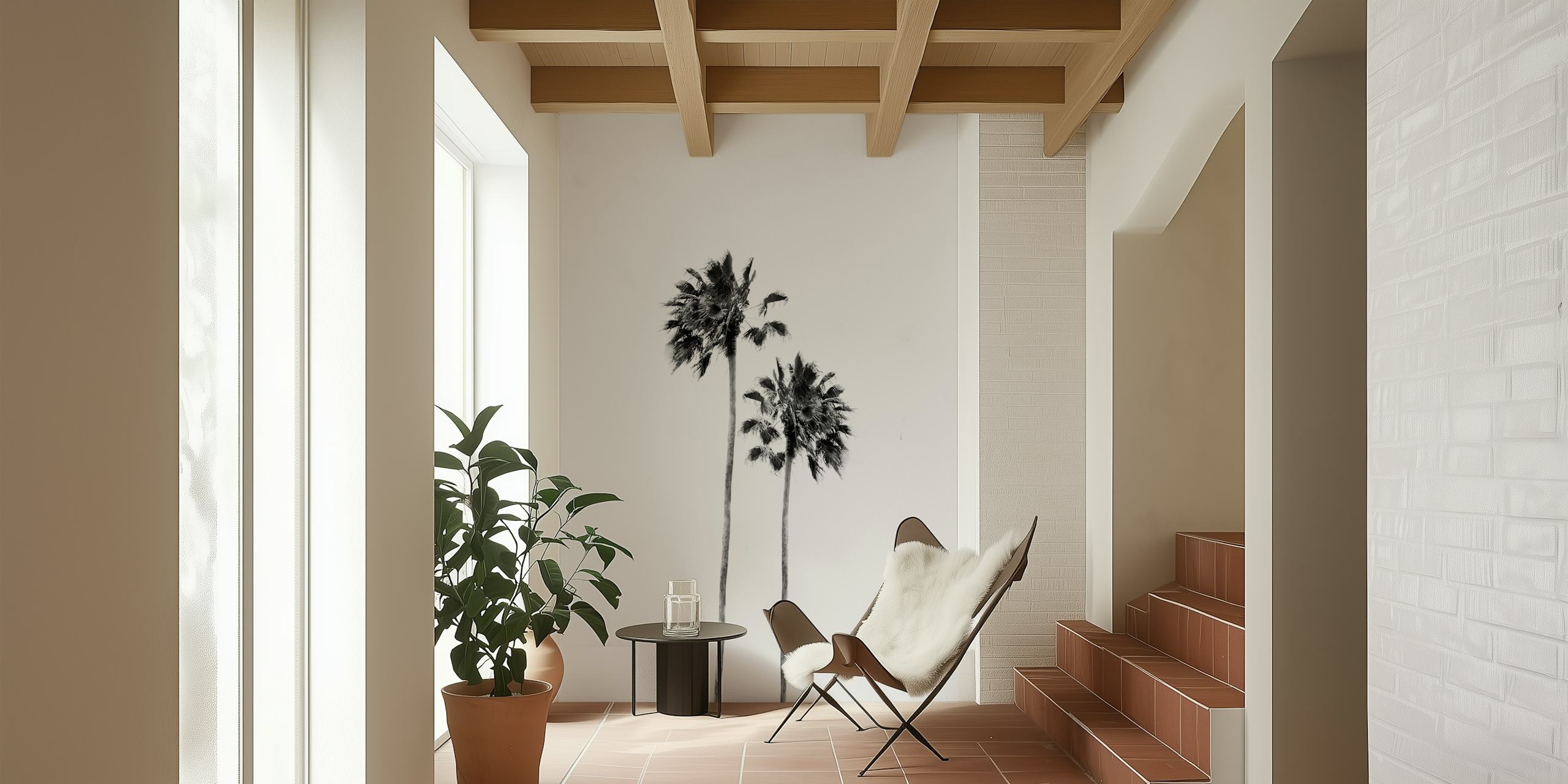 Papel de parede Black e White Palm Duo Finesse 1 em um quarto